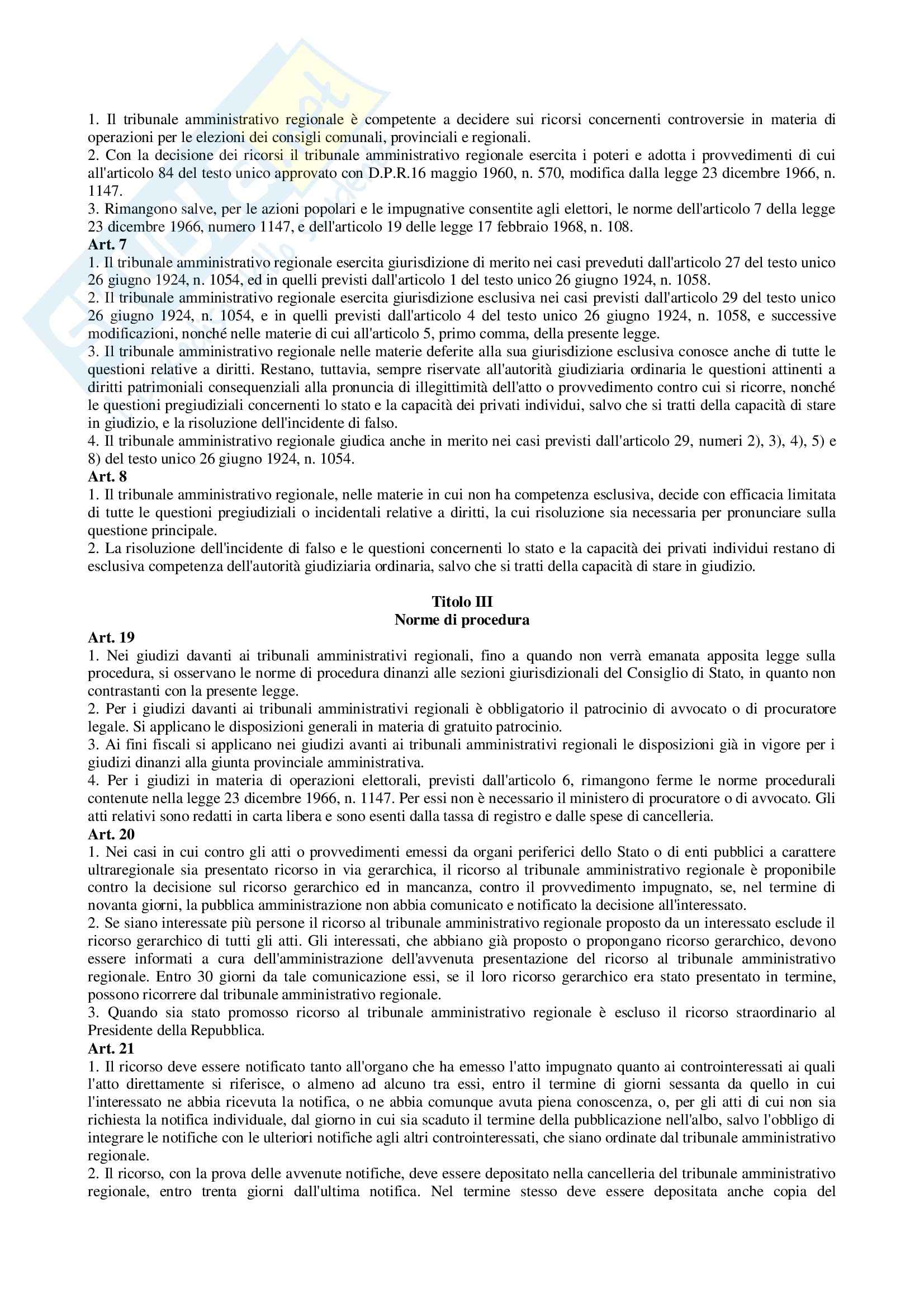 Diritto amministrativo - concetti vari di Autorità giudiziaria, principi costituzionali sulla tutela giurisdizionale, ricorso giurisdizionale, giudizio di ottemperanza, con confronti e articoli della legge. Pag. 61