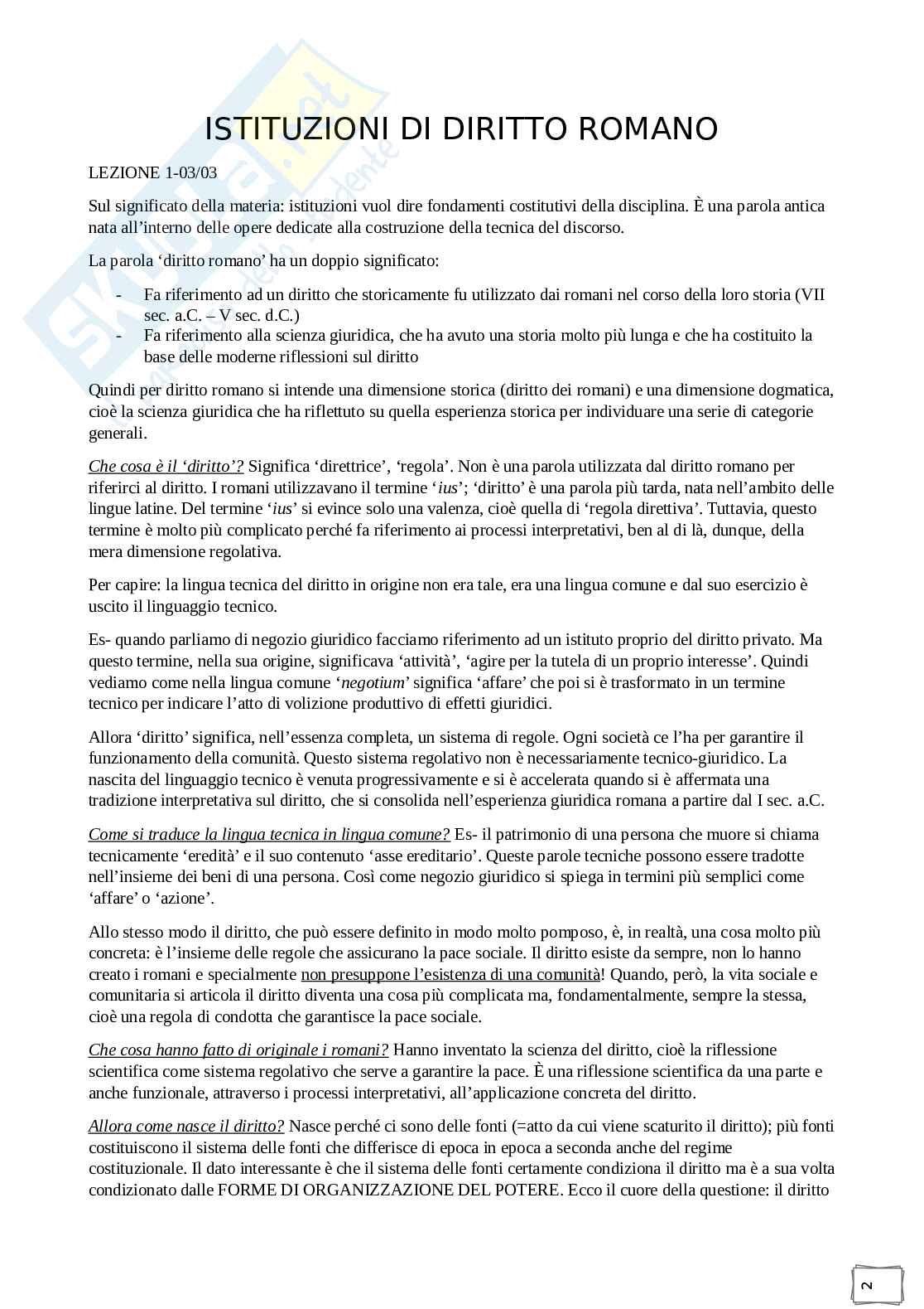 Appunti Istituzioni di diritto romano Pag. 1