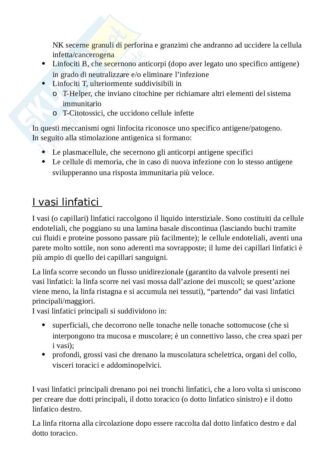 Riassunto esame di Anatomia Umana, prof. Follo, libro consigliato Anatomia umana, Martini, Timmons, Tallitsch (parte sistema linfatico) Pag. 2