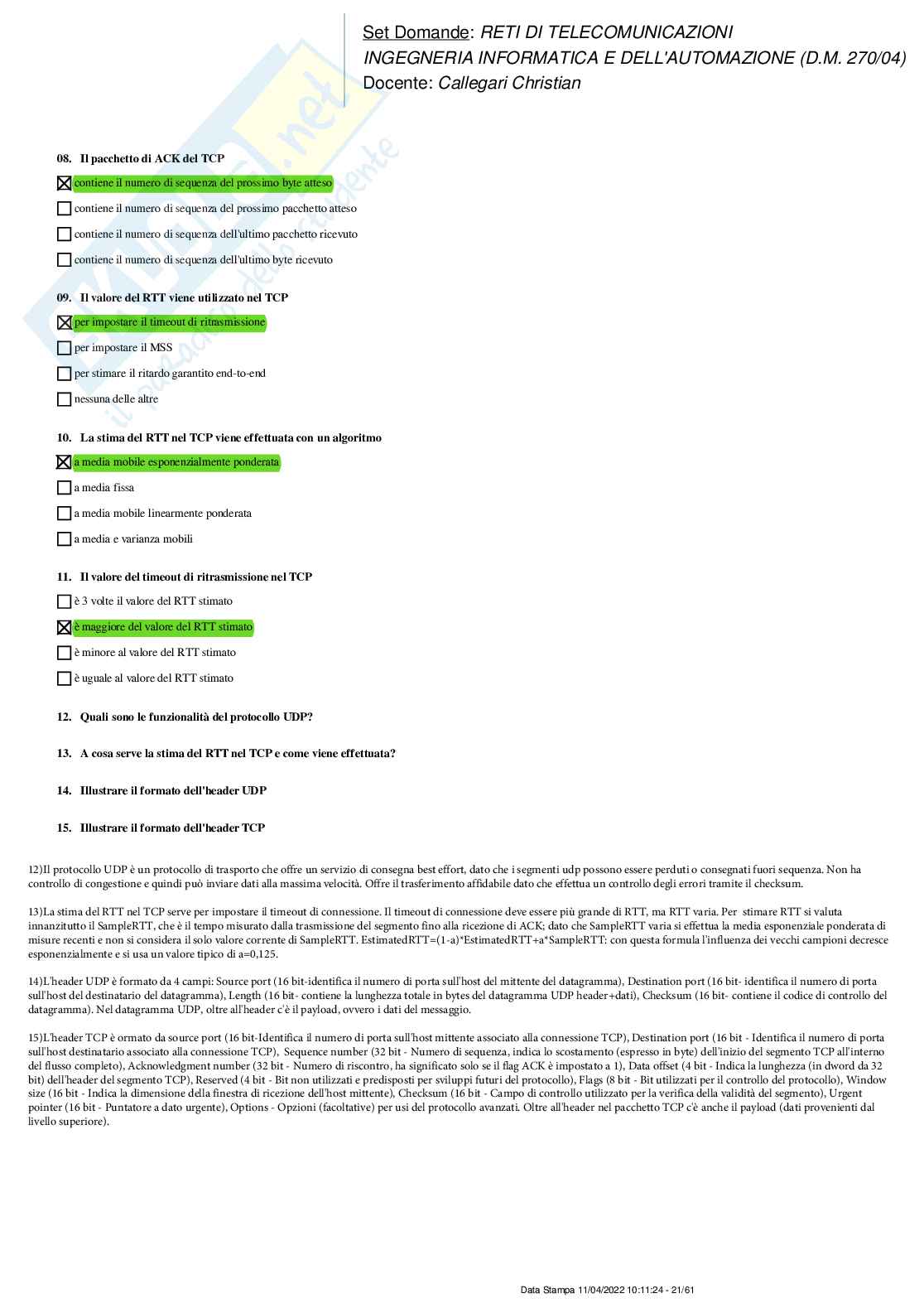 Reti di telecomunicazioni  Pag. 21