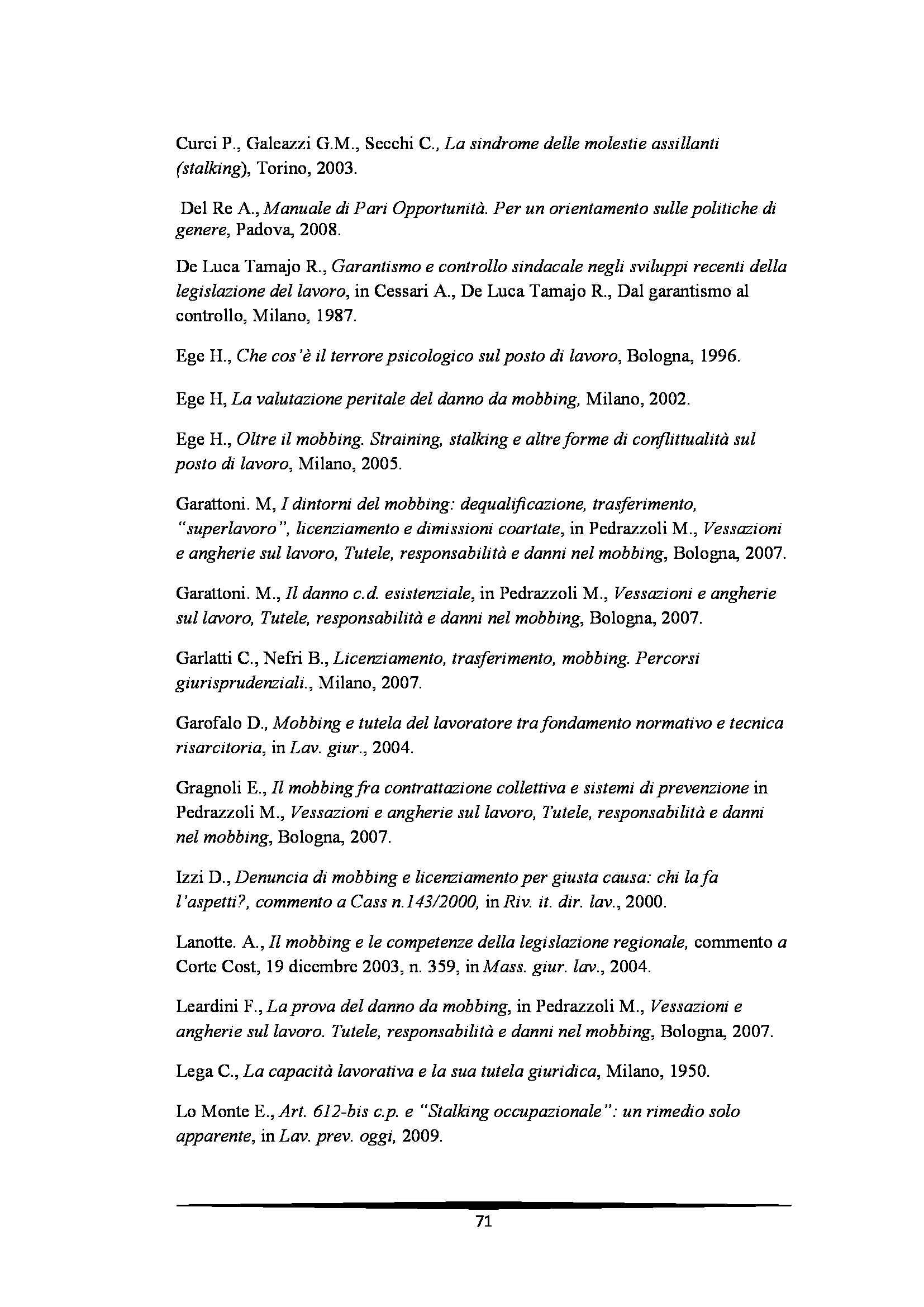Tesi: Il Mobbing - Introduzione e capitoli Pag. 71