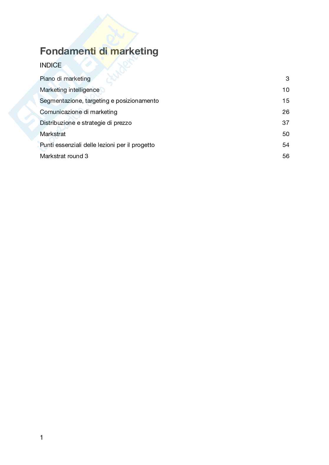 Riassunto esame Fondamenti di marketing, Prof. Pozharliev Rumen, libro consigliato Markstrat’s Partecipant Handbook – Strategic Marketing – Consumer Goods, Larréché, Gatigon, Triolet Pag. 1