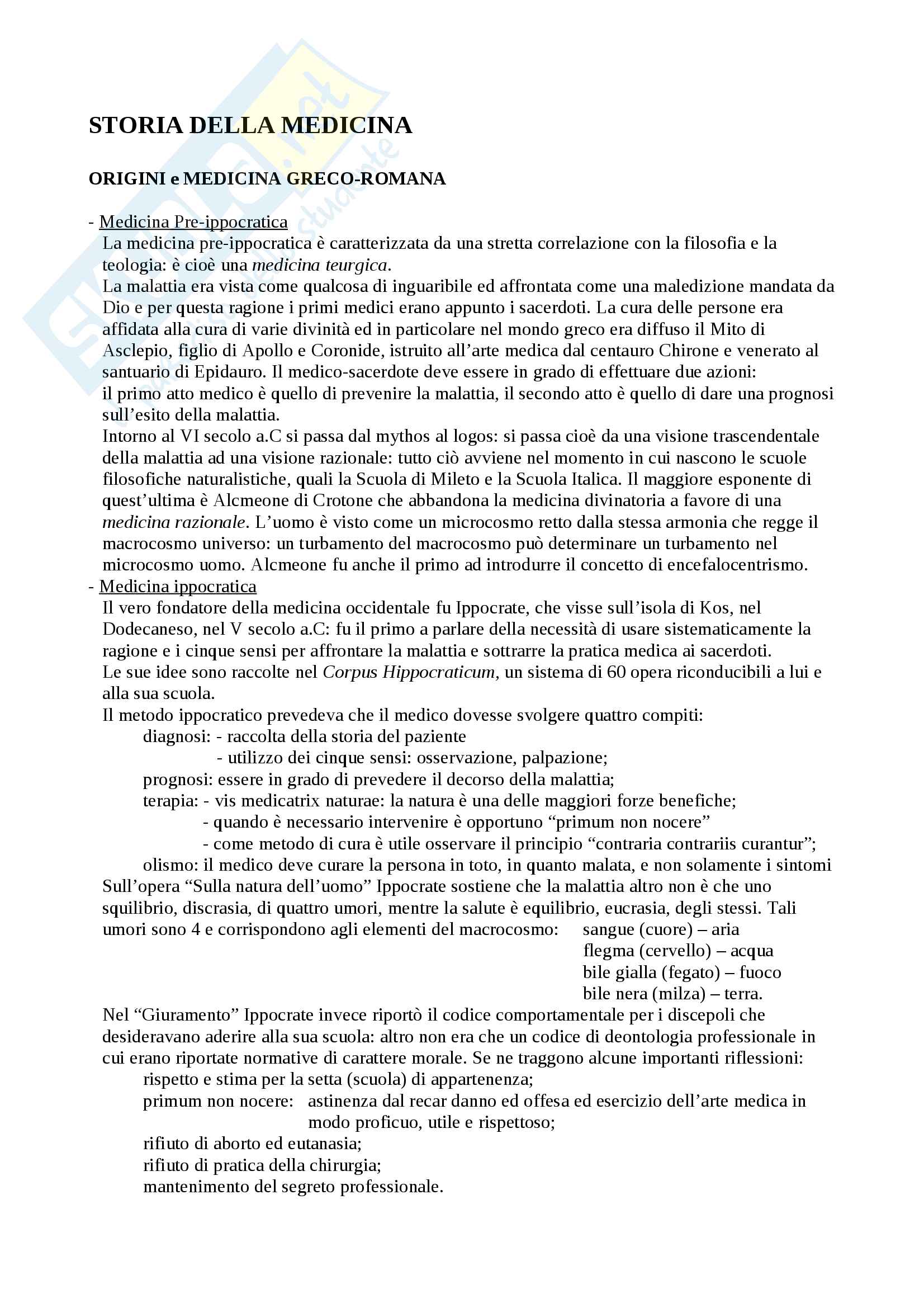 Storia della Medicina Pag. 1