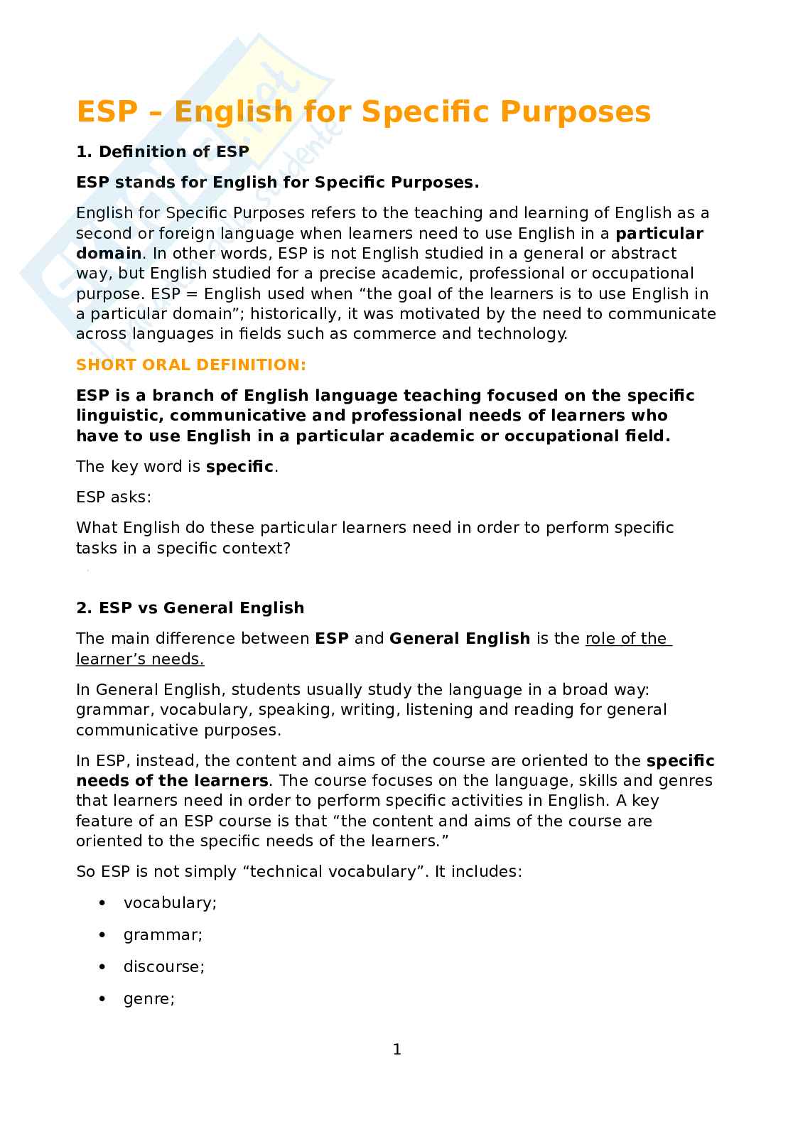Appunti per preparazione orale Lingua inglese Pag. 1