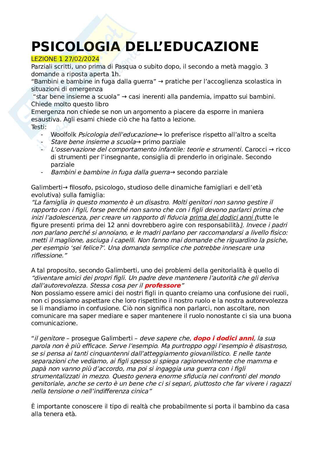 Appunti Scienze dell'educazione Pag. 1