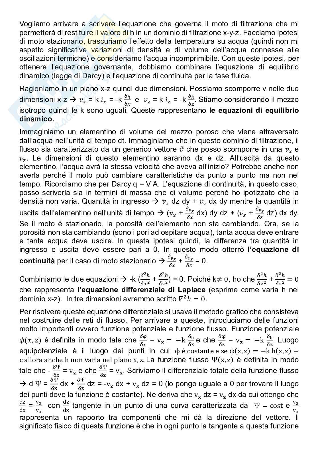 Moti di filtrazione in regime stazionario Pag. 1