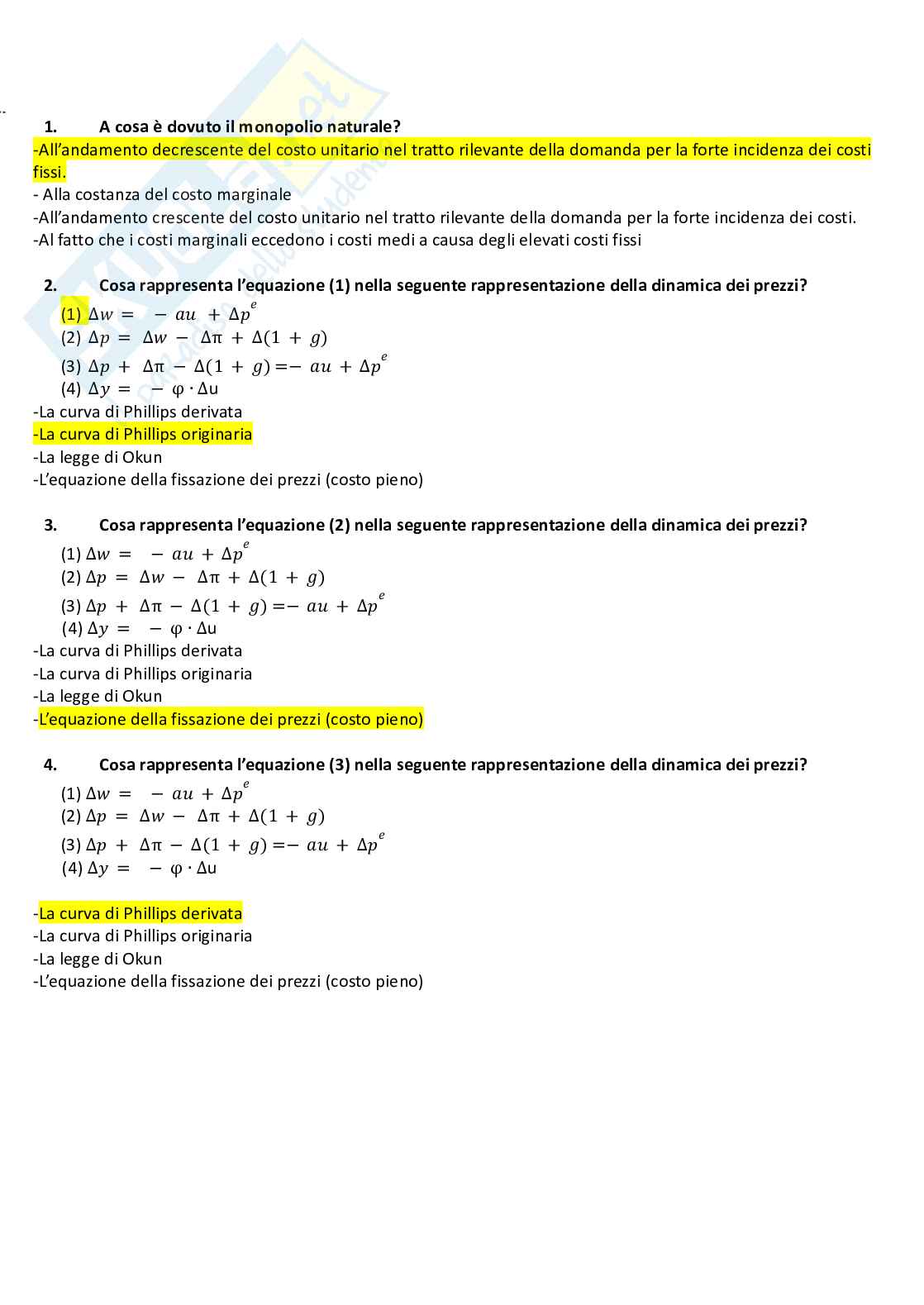 Domande esame di Politiche economiche europee Pag. 1