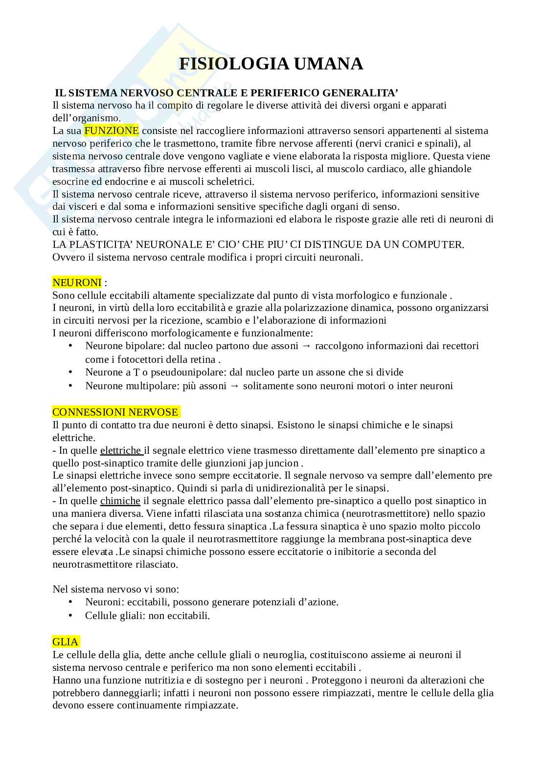 Appunti Fisiologia umana Pag. 1