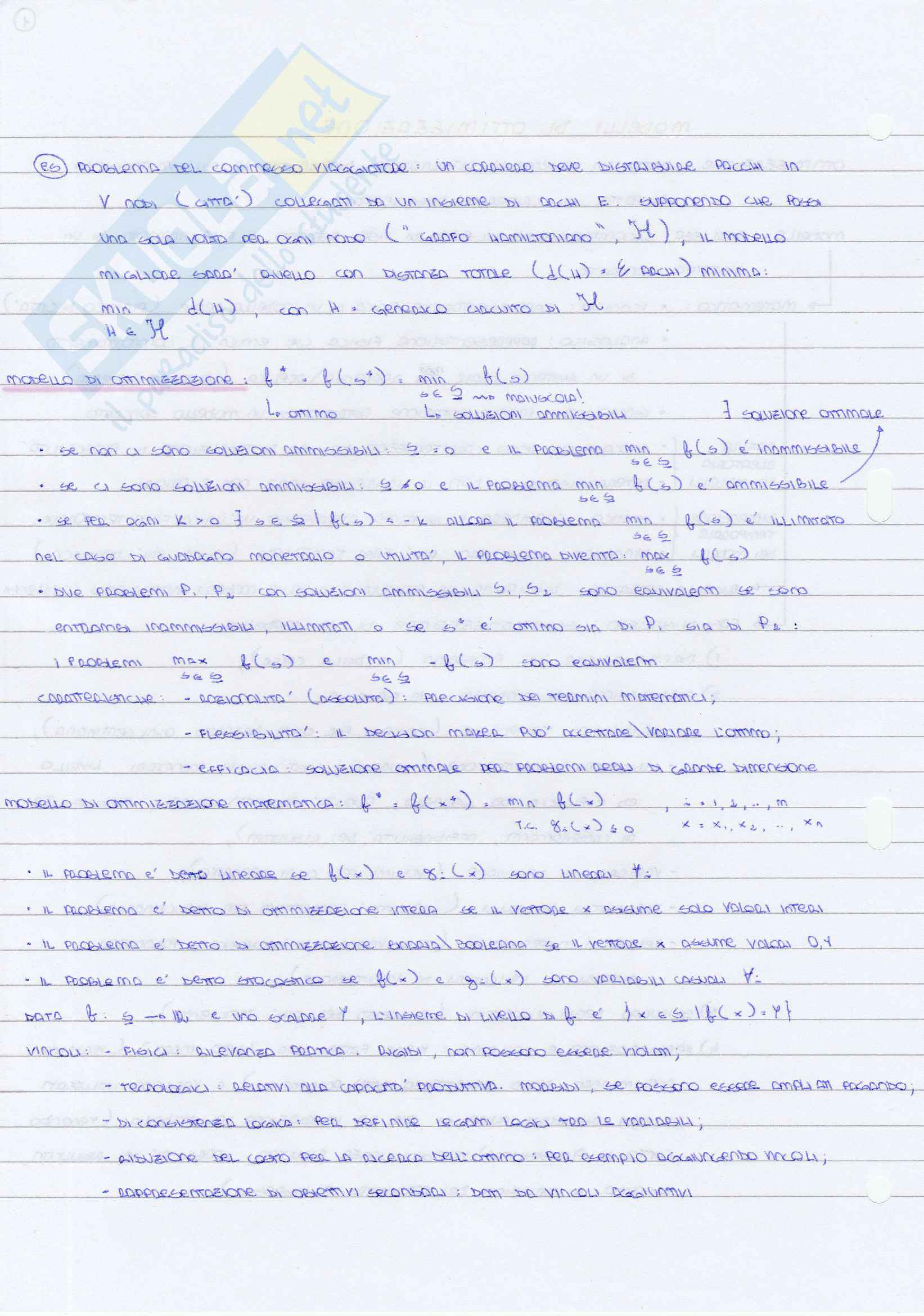 Riassunto esame Ottimizzazione, prof Wolfer Calvo, libro consigliato Ottimizzazione: teoria, metodi, applicazioni, McGraw-Hill Pag. 2