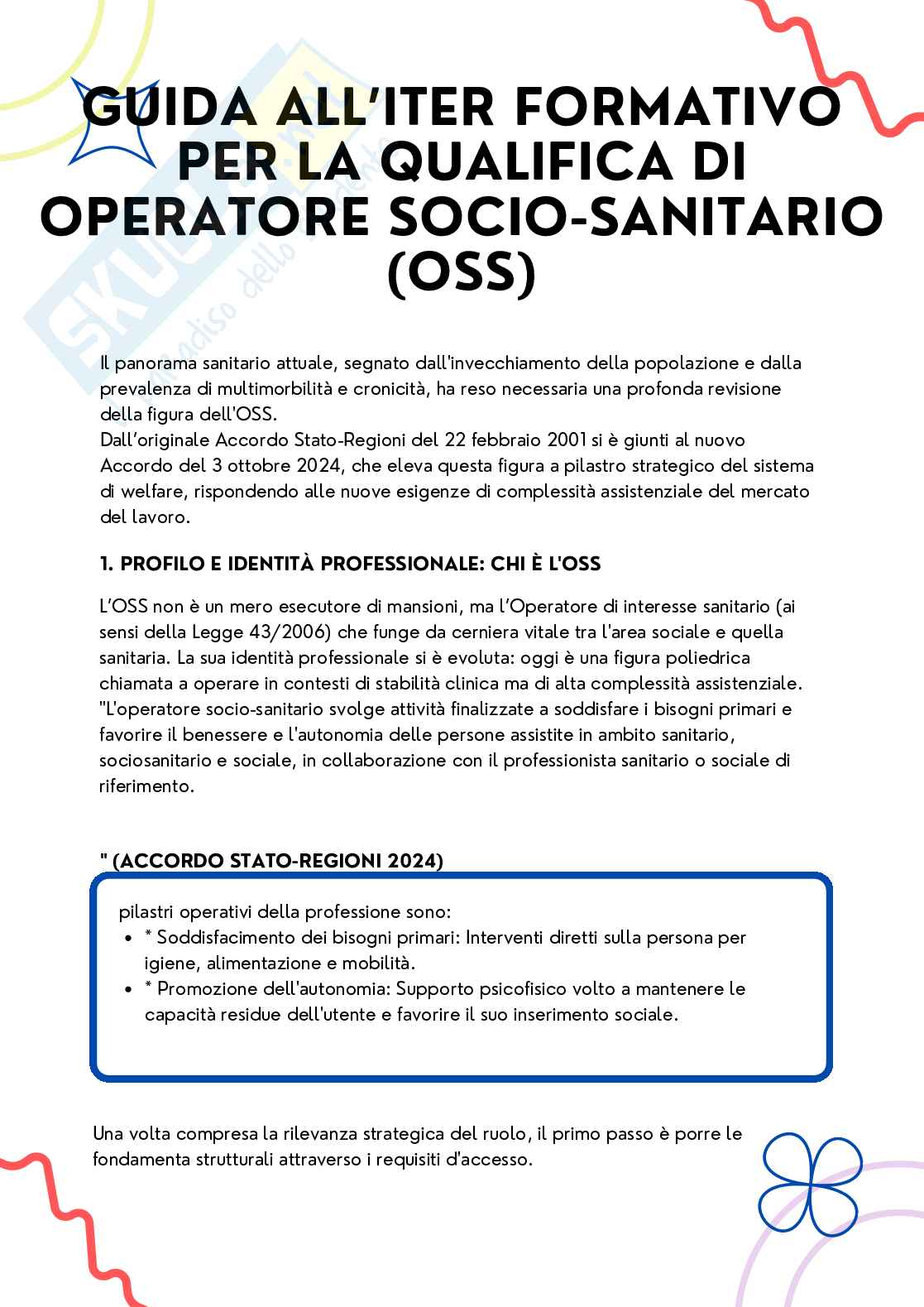 Guida completa Iter formativo OSS - Nuovo Accordo e  quadro normativo Pag. 1