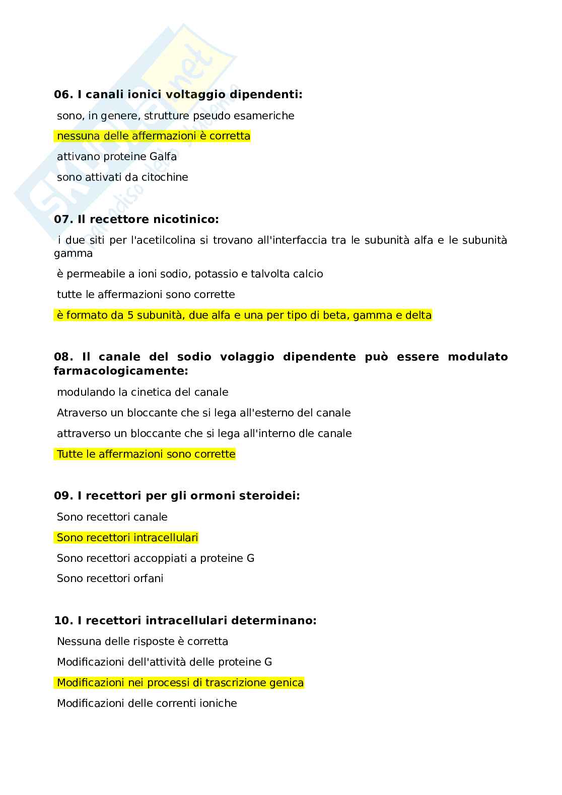 Domande chiuse e domande fuori paniere di Farmacologia Pag. 36