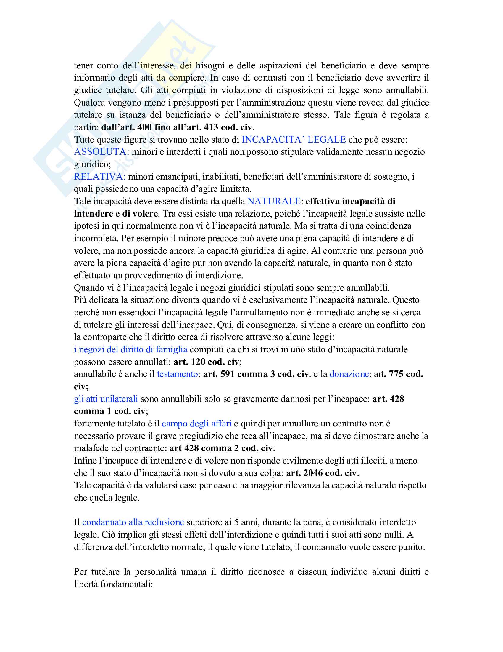 Riassunto esame Istituzioni di diritto privato, prof. Carnevali, libro consigliato Istituzioni di Diritto privato, Trimarchi Pag. 11