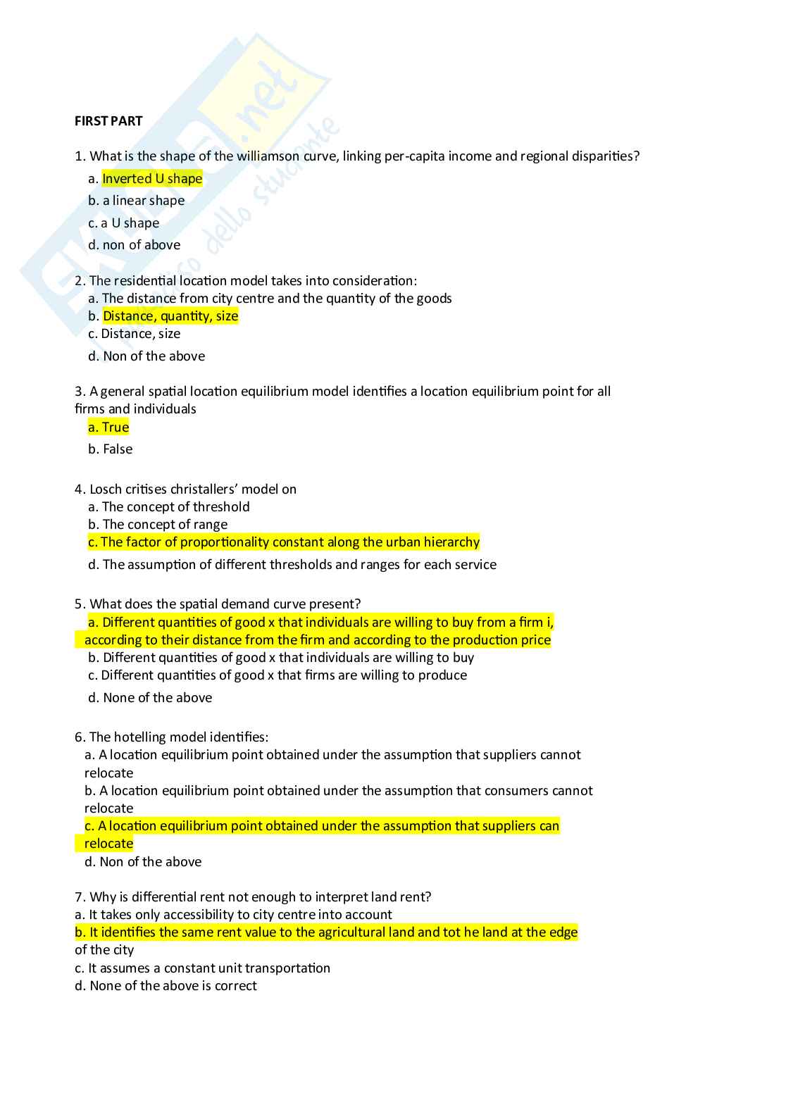 Domande d'esame di Regional economics Pag. 1