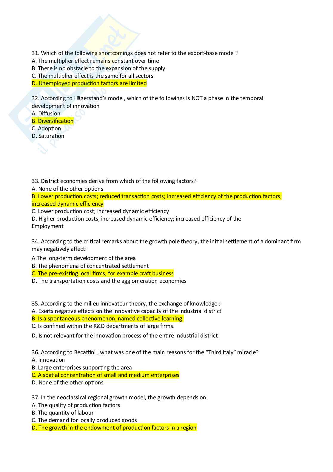 Domande d'esame di Regional economics Pag. 11