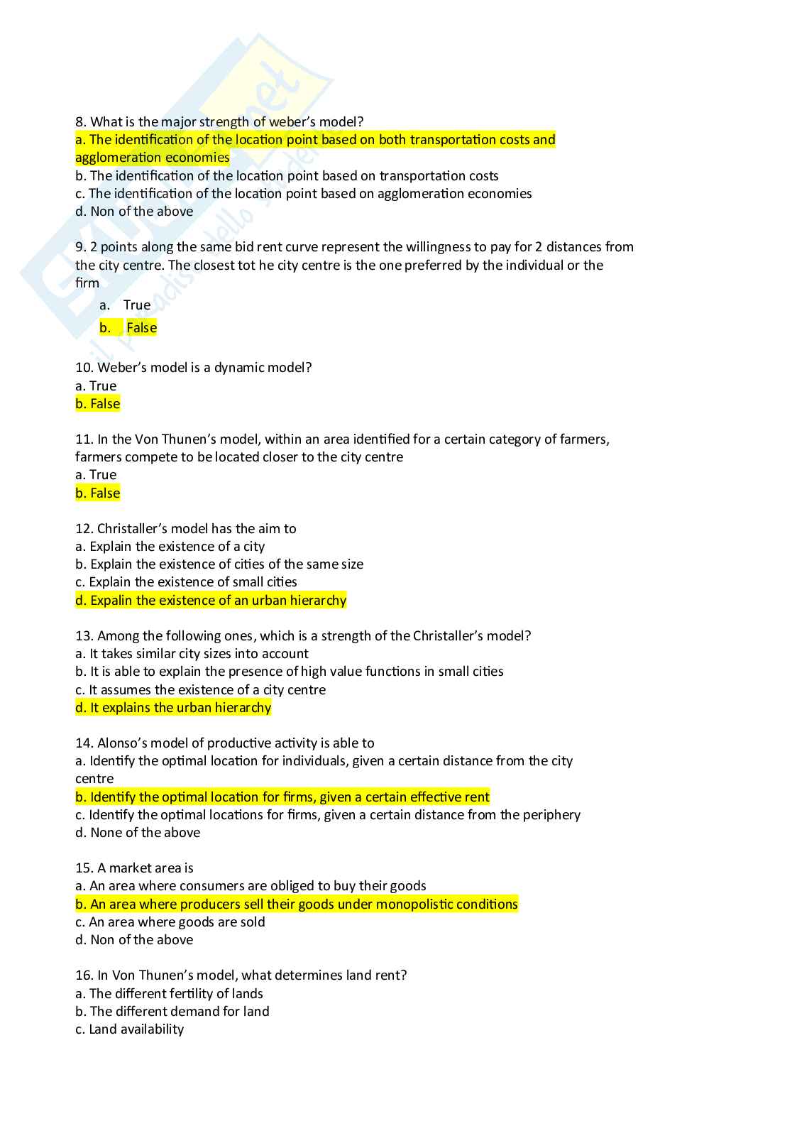 Domande d'esame di Regional economics Pag. 2