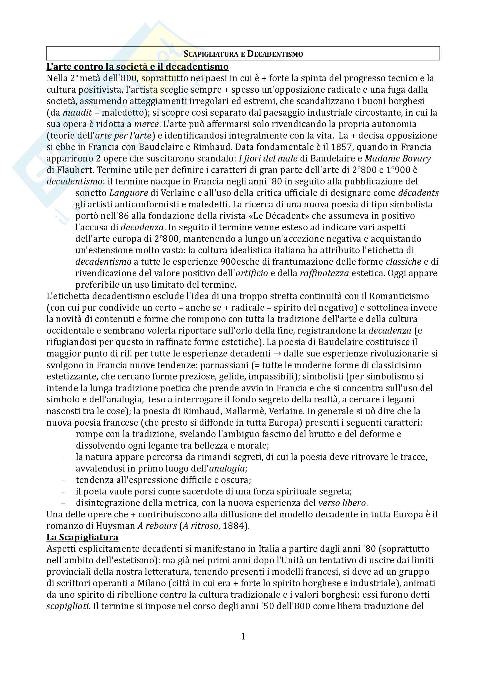 Riassunto esame Letteratura I, prof. Giovannuzzi, libro consigliato L'esperienza letteraria in Italia, Ferroni Pag. 1