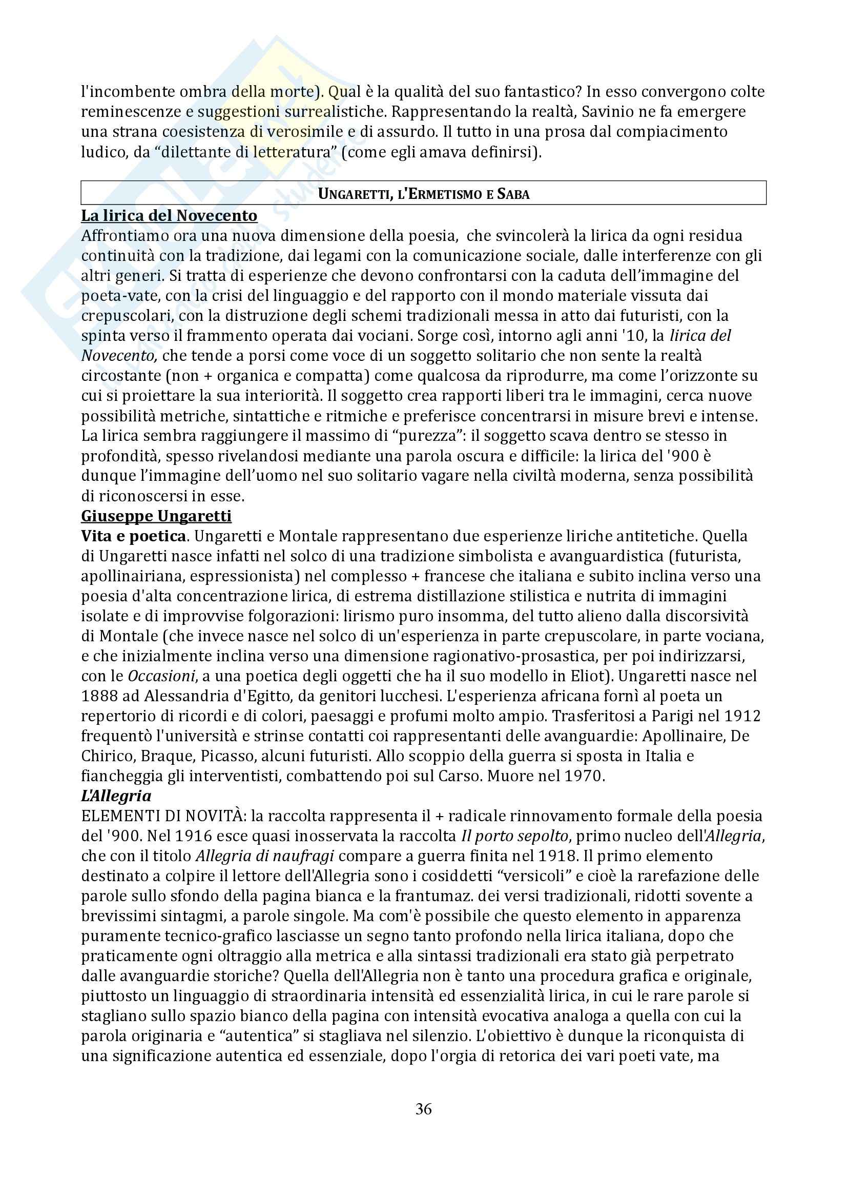 Riassunto esame Letteratura I, prof. Giovannuzzi, libro consigliato L'esperienza letteraria in Italia, Ferroni Pag. 36