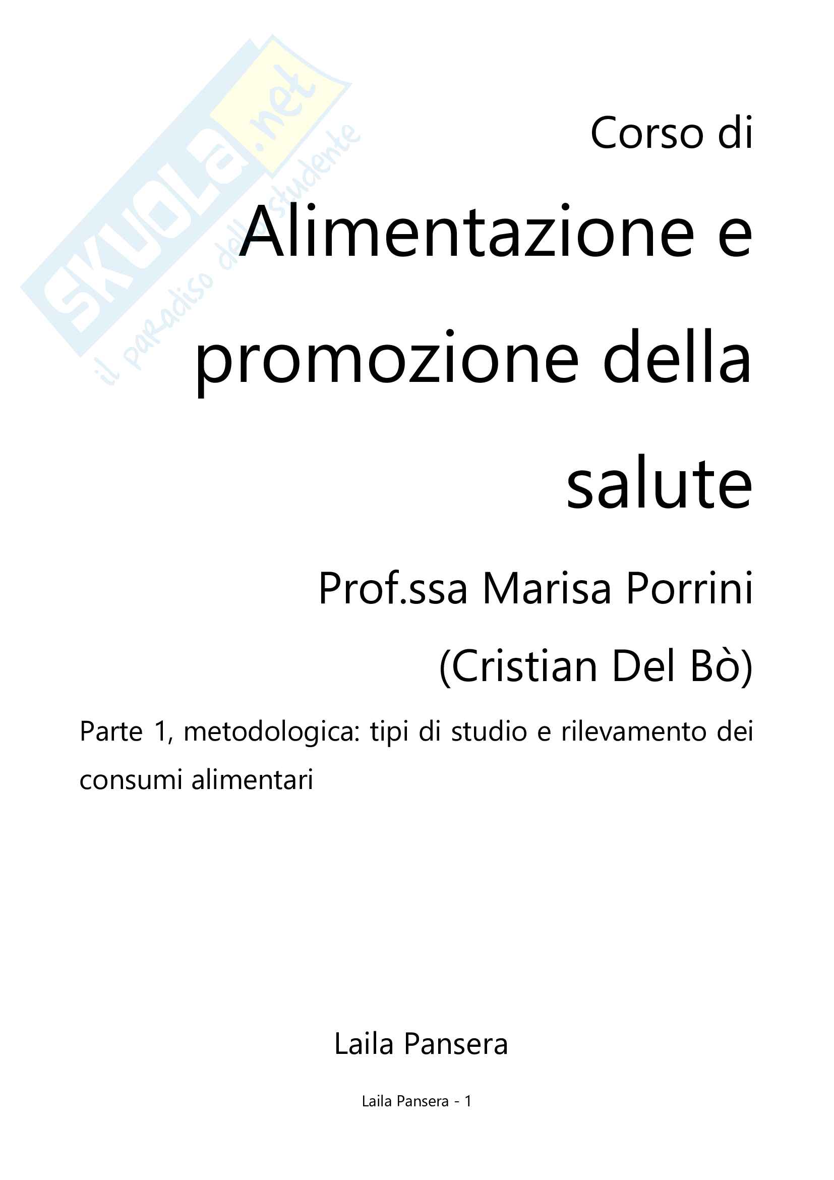 Alimentazione e promozione della salute, parte 1: metodologia Pag. 1