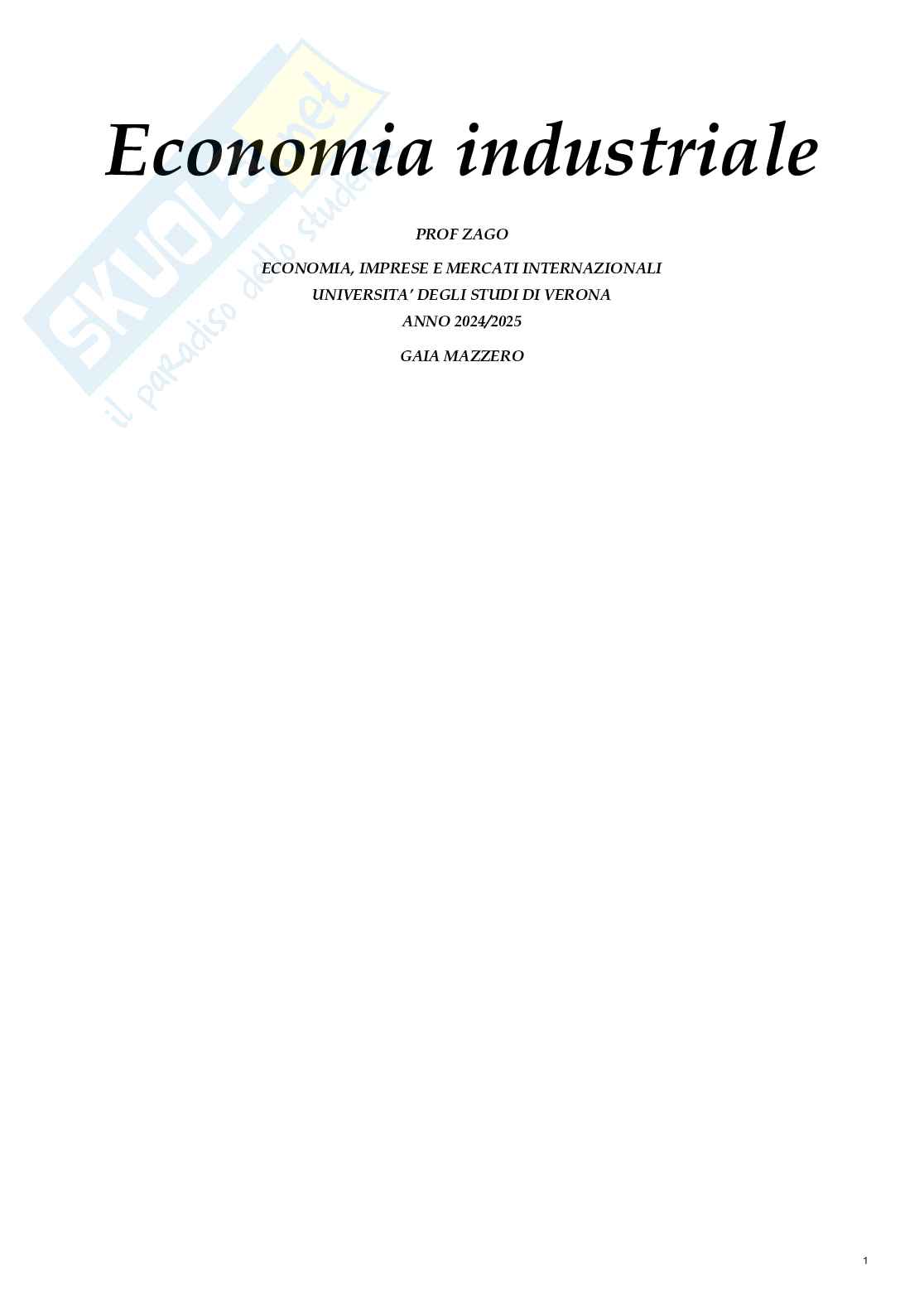 Economia industriale Pag. 1