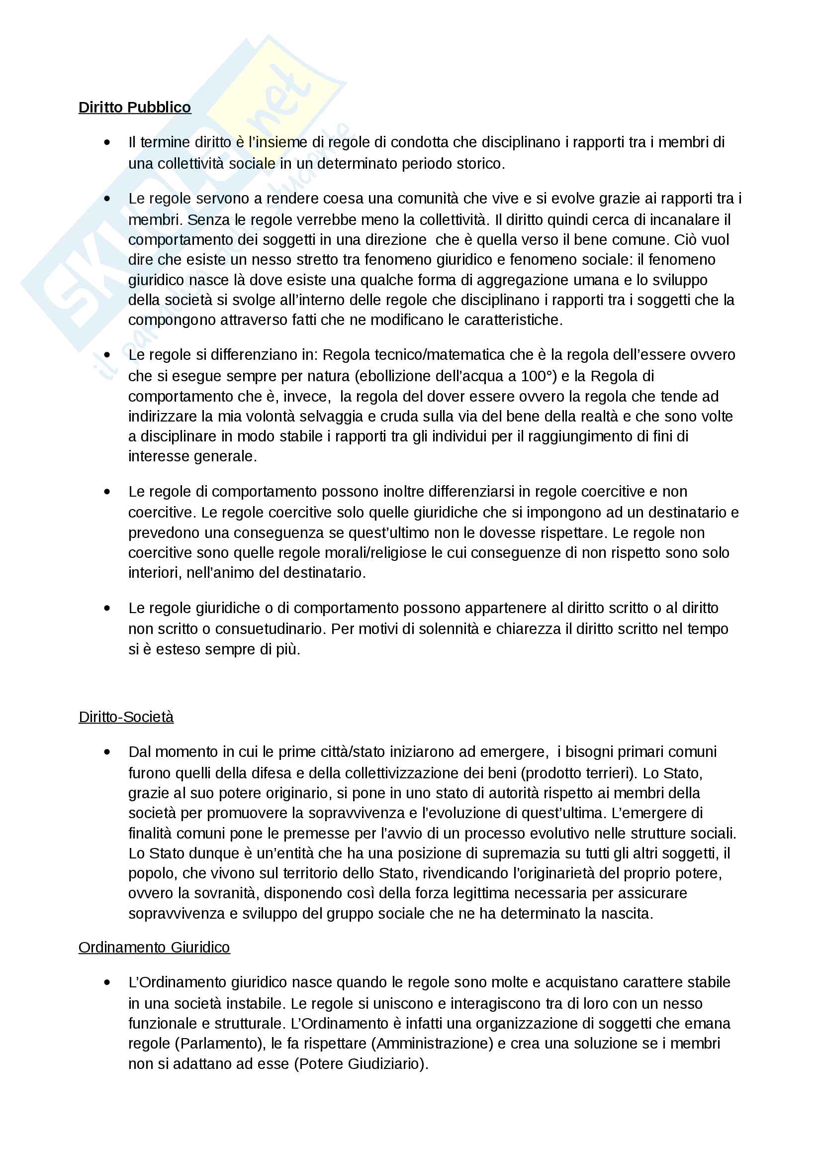 Appunti Diritto Pubblico 1° Anno Economia Bicocca Pag. 1