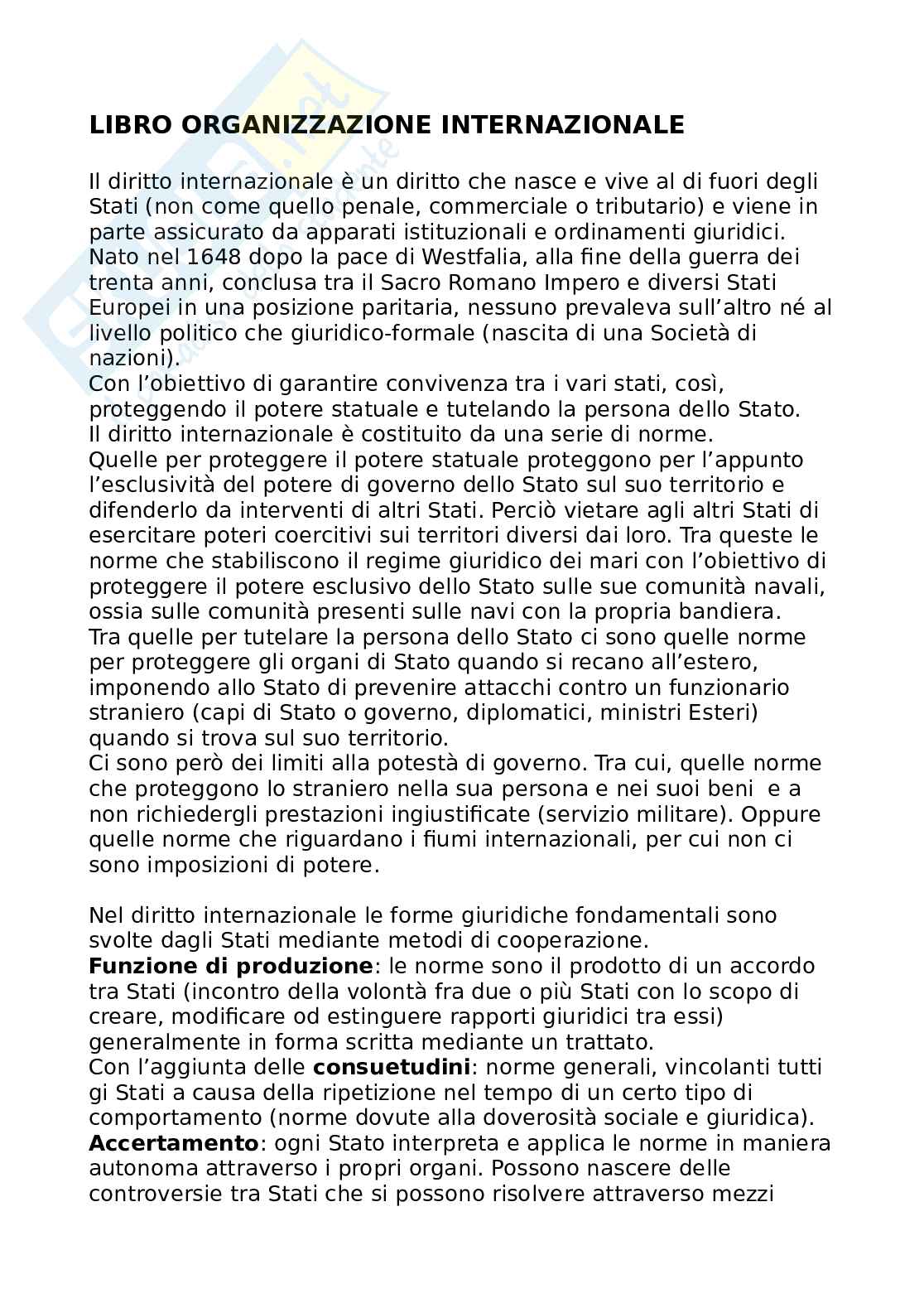 Riassunto esame Diritto internazionale, Prof. Re Jacopo, libro consigliato Corso di diritto internazionale , De Sena, Starita Pag. 1