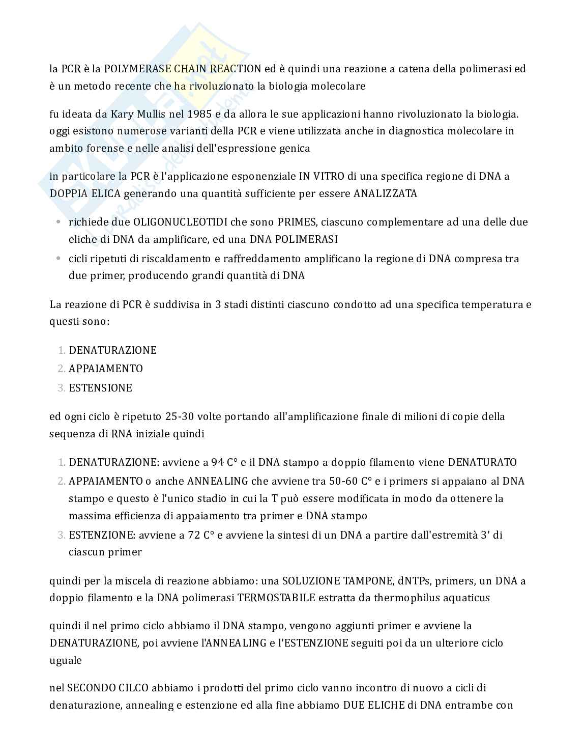 Testo completo sulla PCR per esame Genetica Pag. 1