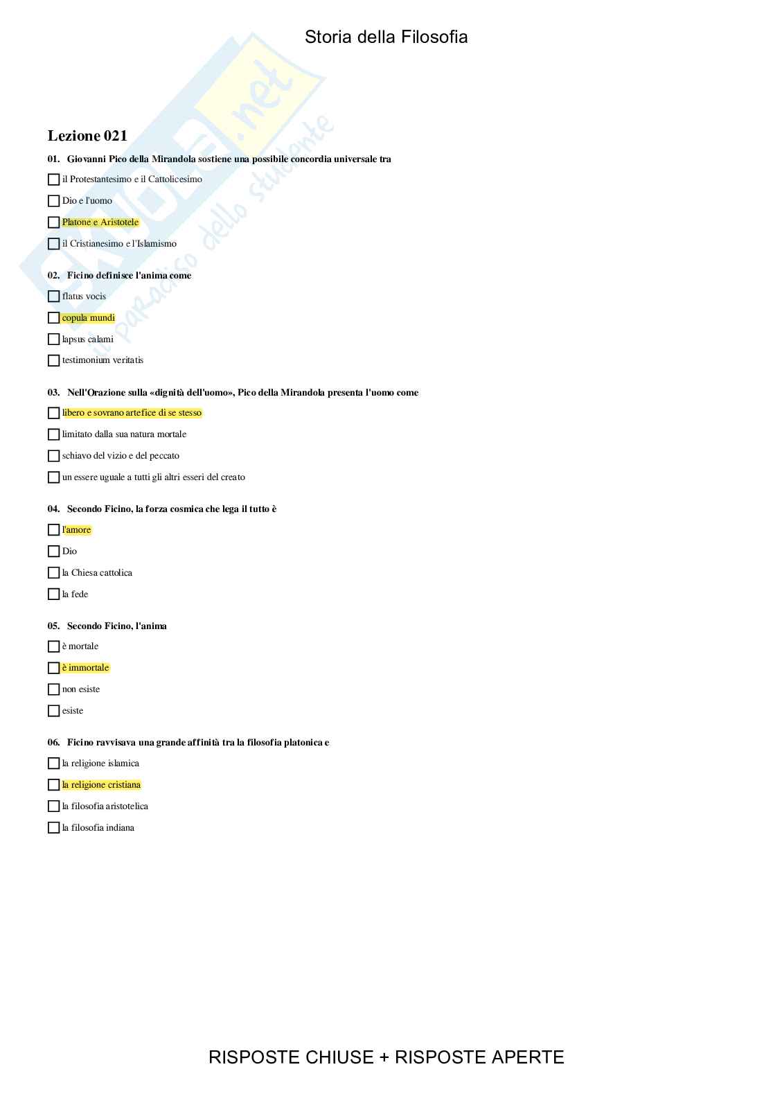 Storia della filosofia - Paniere compilato Pag. 26