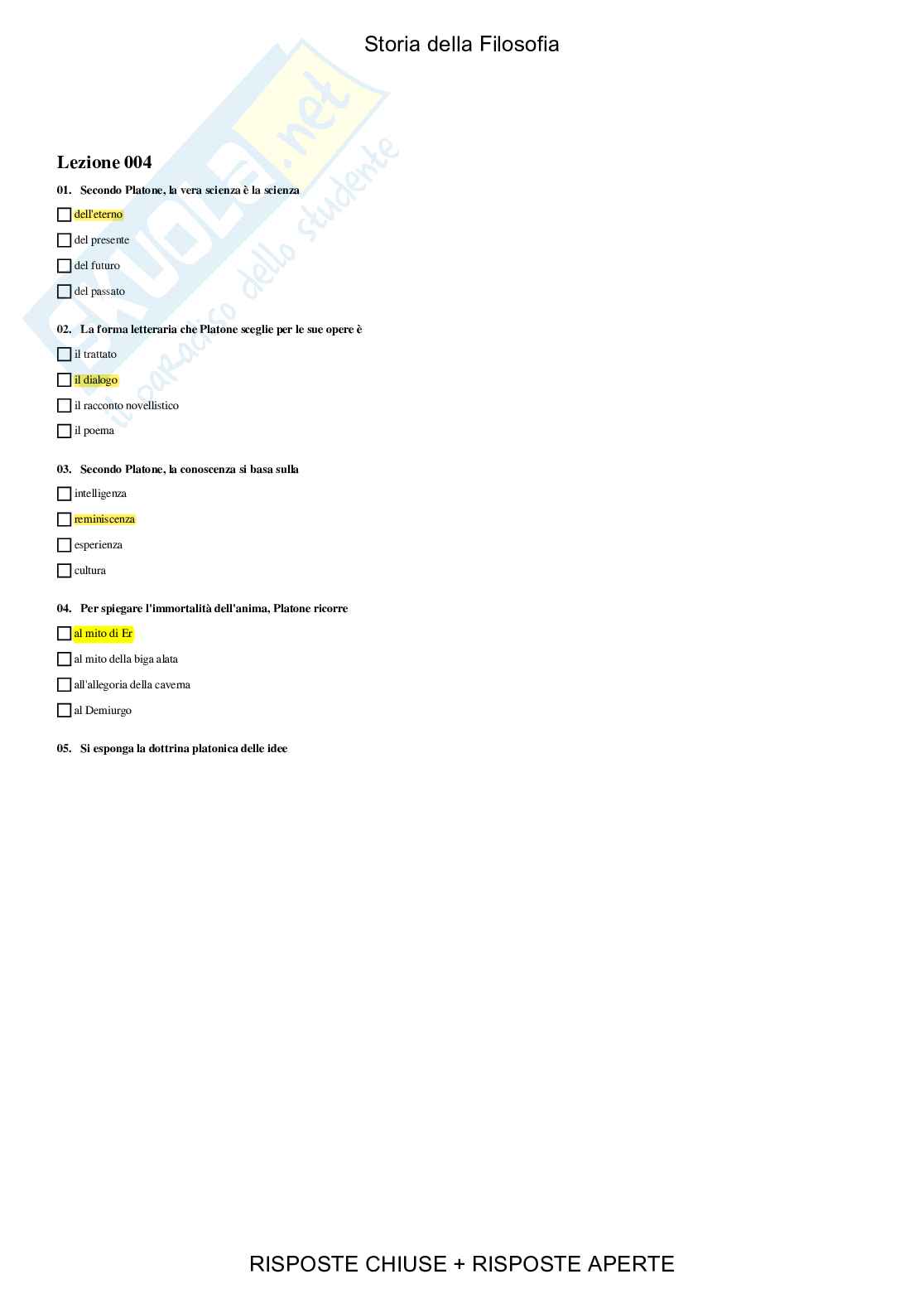 Storia della filosofia - Paniere compilato Pag. 6