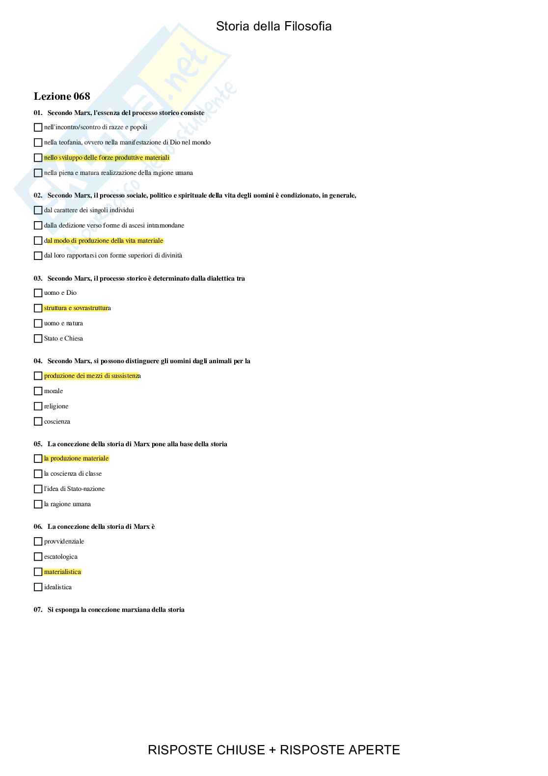 Storia della filosofia - Paniere compilato Pag. 86