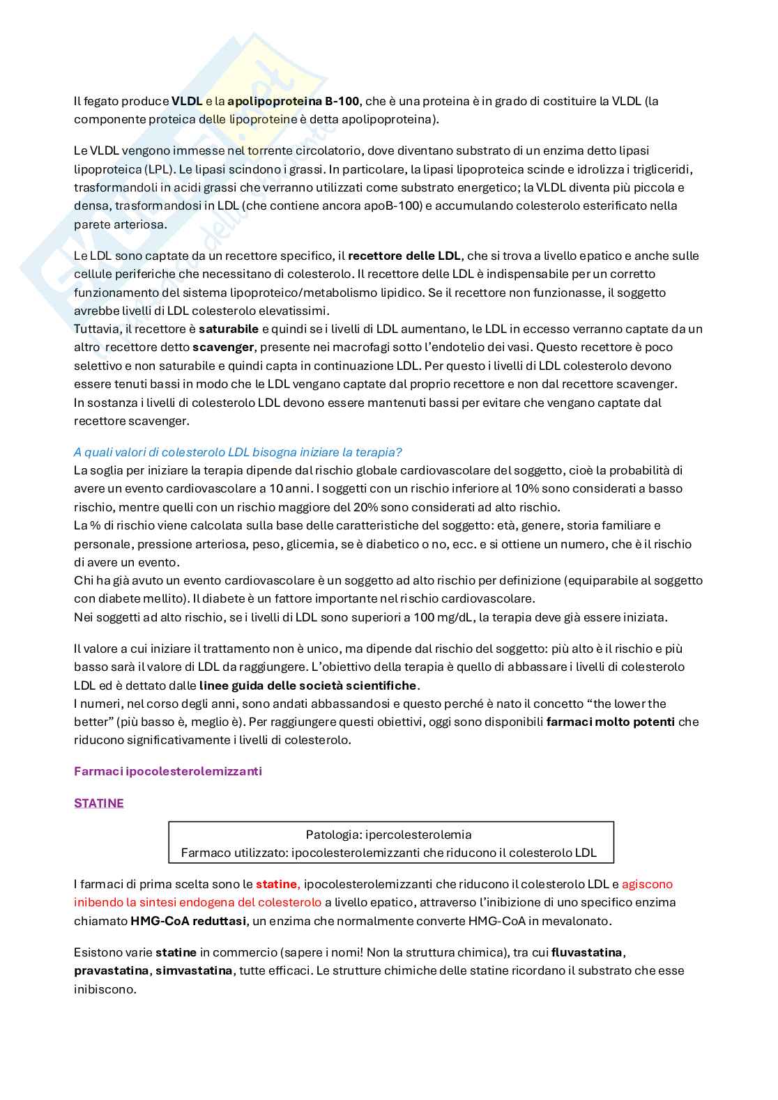 Appunti di Farmacologia e farmacoterapia sull'ipercolesterolemia  Pag. 6
