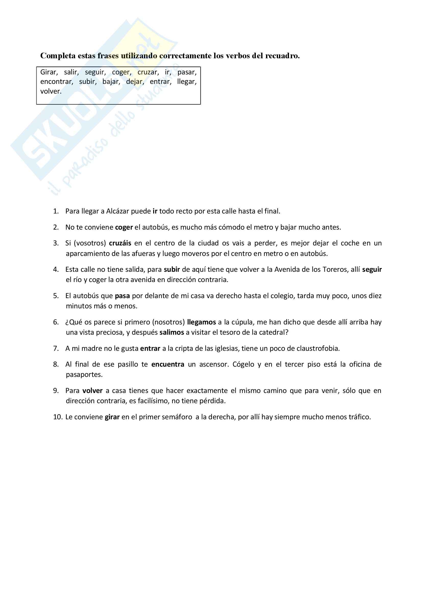Lingua spagnola 1 - Esercizio sui verbi Pag. 1
