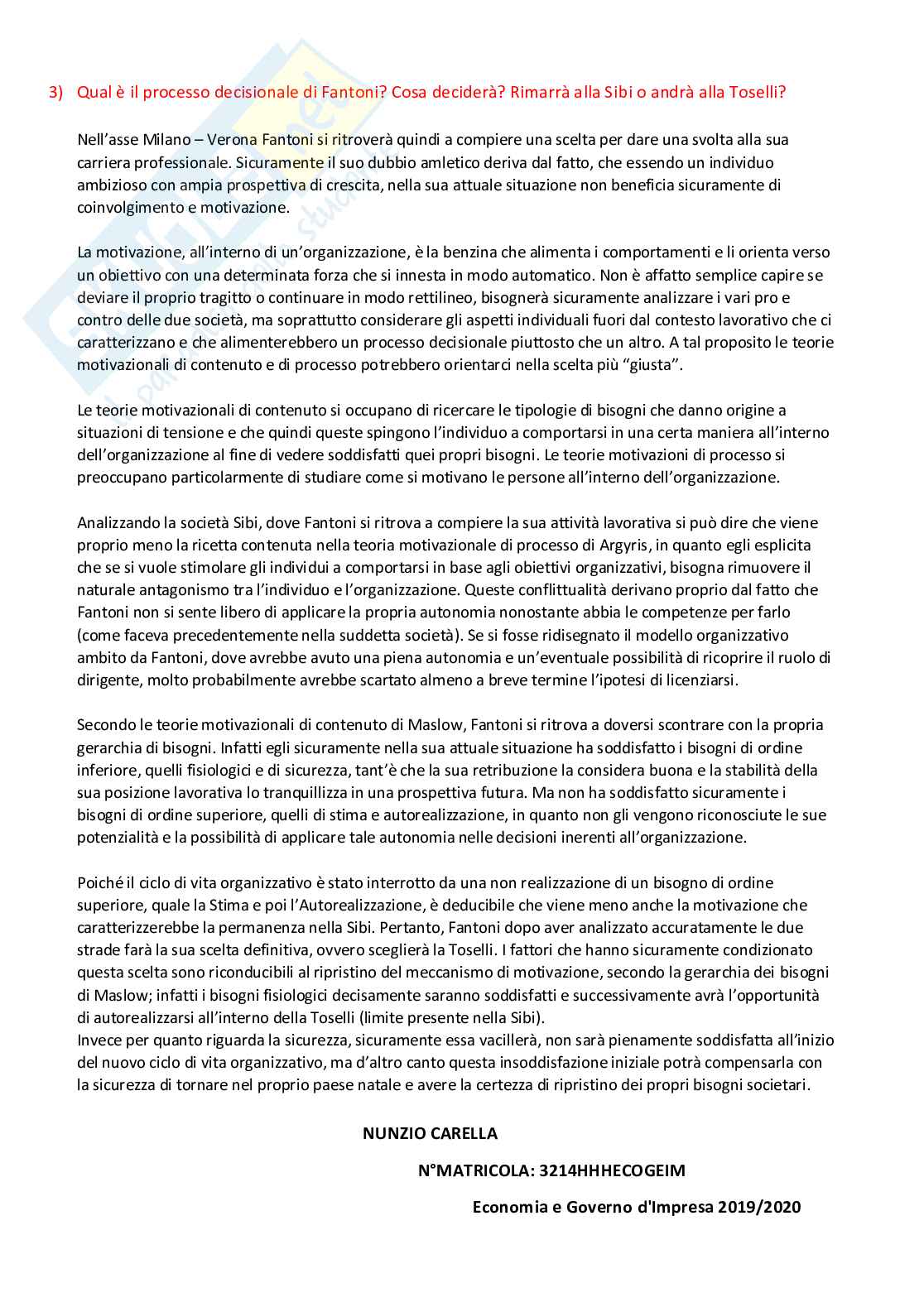 Casi di Studio - Organizzazione Aziendale Pag. 2