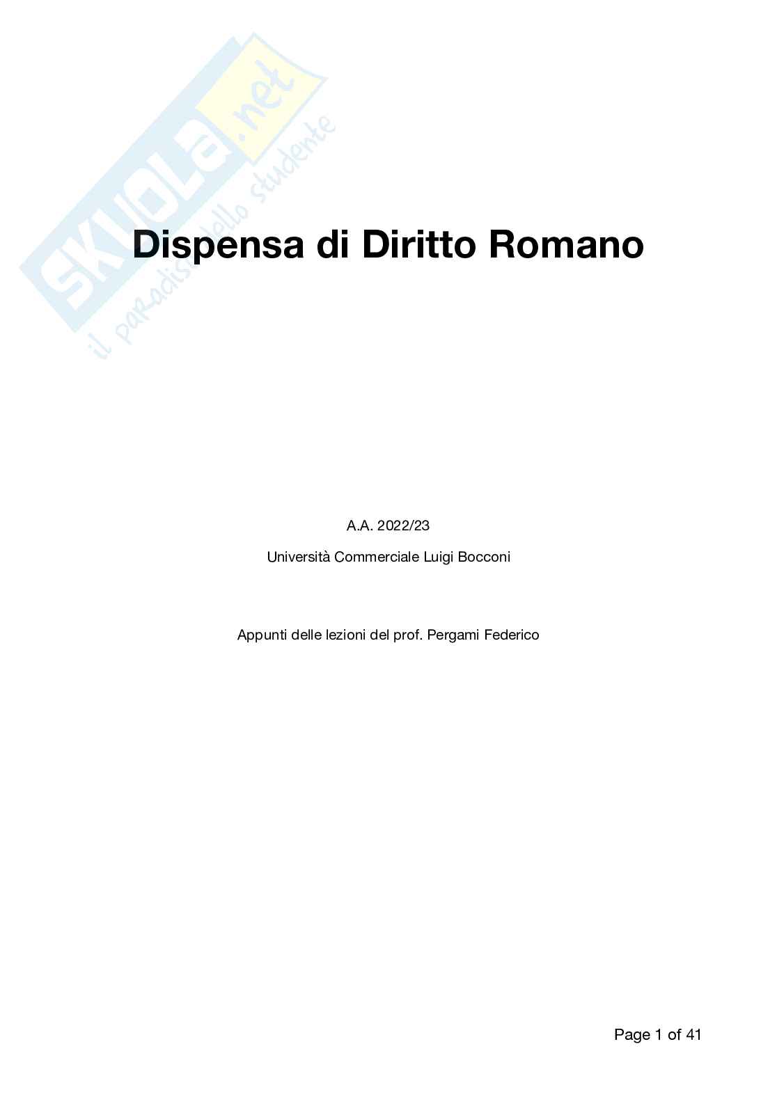 Appunti di Istituzioni di Diritto Romano  Pag. 1