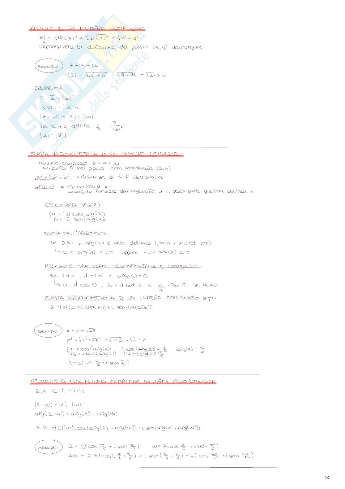 Appunti di Algebra e logica sui numeri complessi Pag. 2