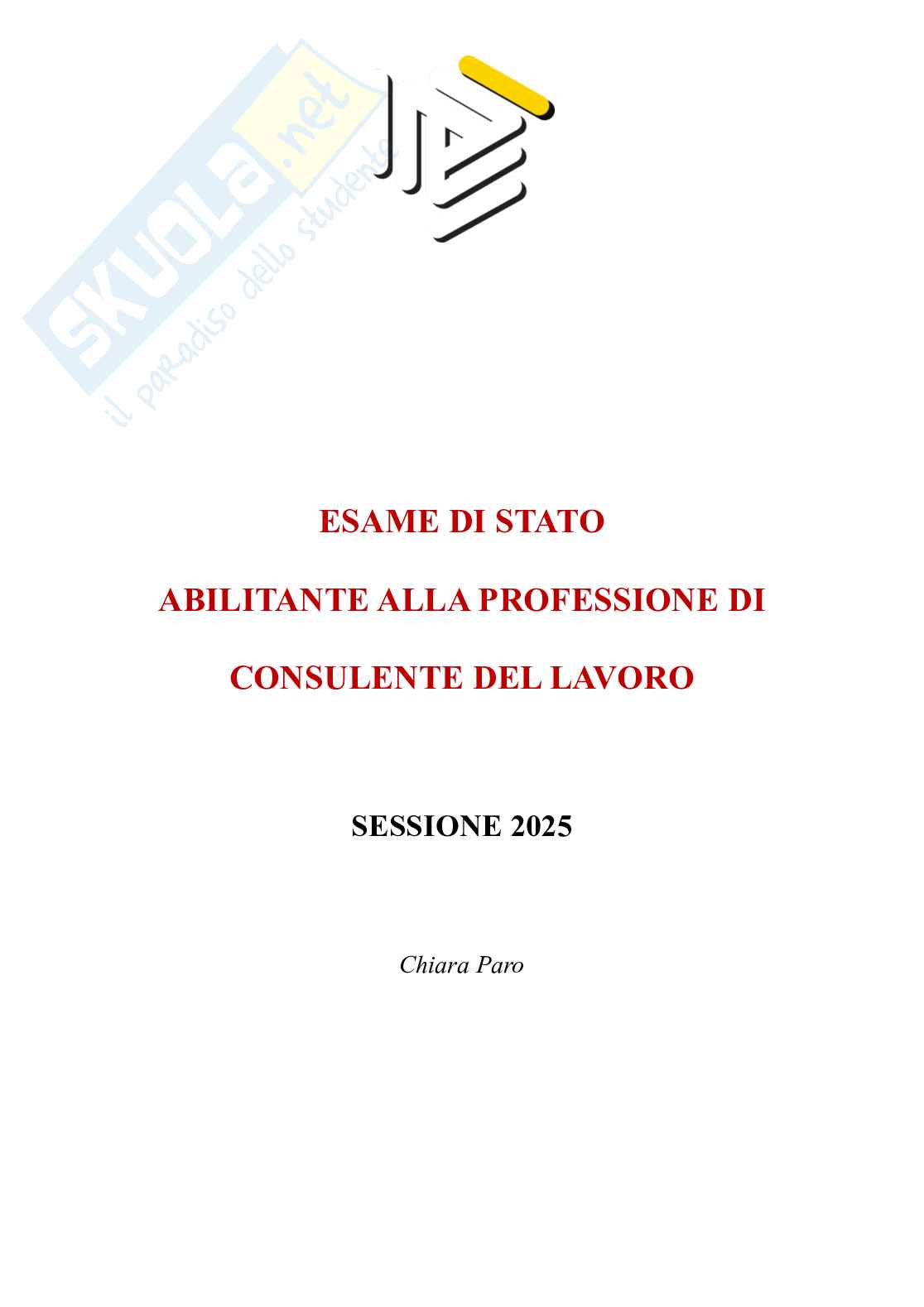 Riassunto esame Diritto del lavoro, Prof. De Mozzi Barbara, libro consigliato Manuale di base esame per Consulente del lavoro, Simone 2024  Pag. 1