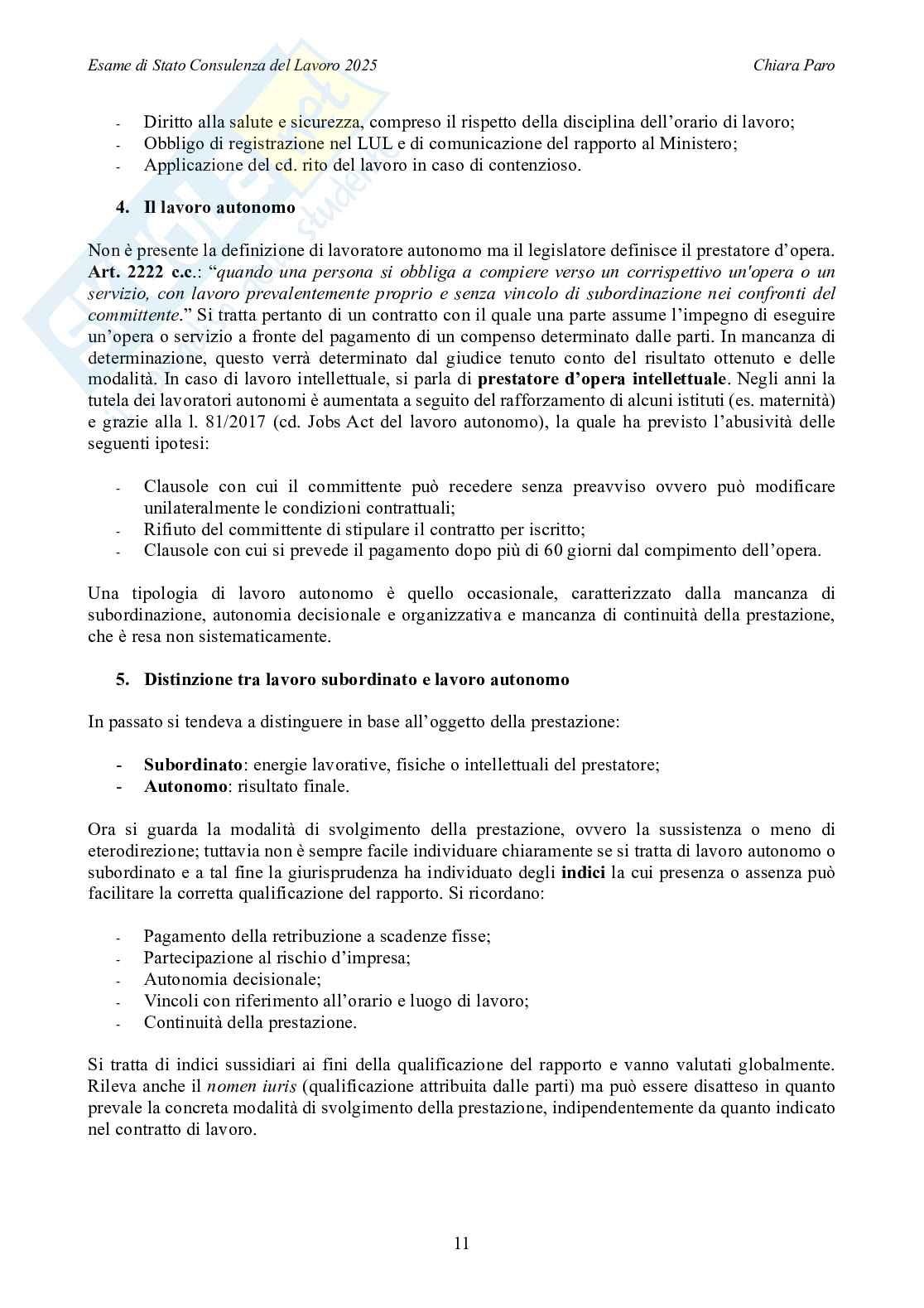 Riassunto esame Diritto del lavoro, Prof. De Mozzi Barbara, libro consigliato Manuale di base esame per Consulente del lavoro, Simone 2024  Pag. 11