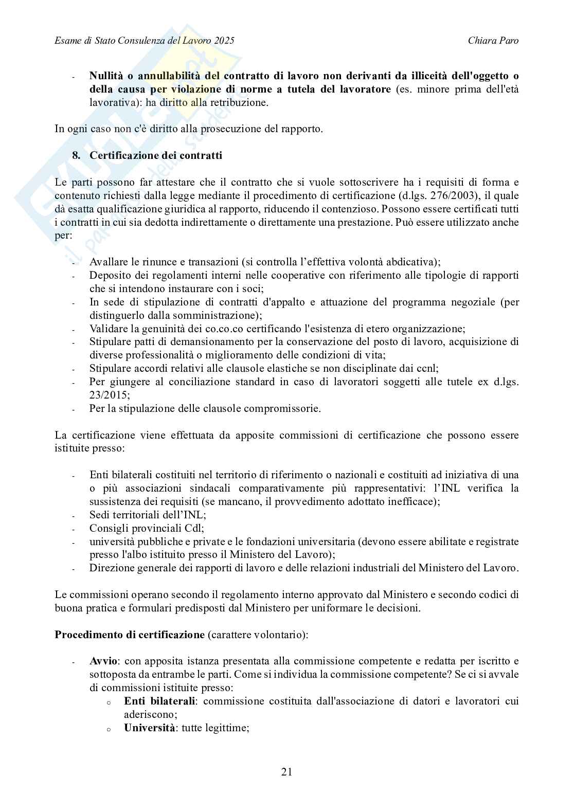 Riassunto esame Diritto del lavoro, Prof. De Mozzi Barbara, libro consigliato Manuale di base esame per Consulente del lavoro, Simone 2024  Pag. 21