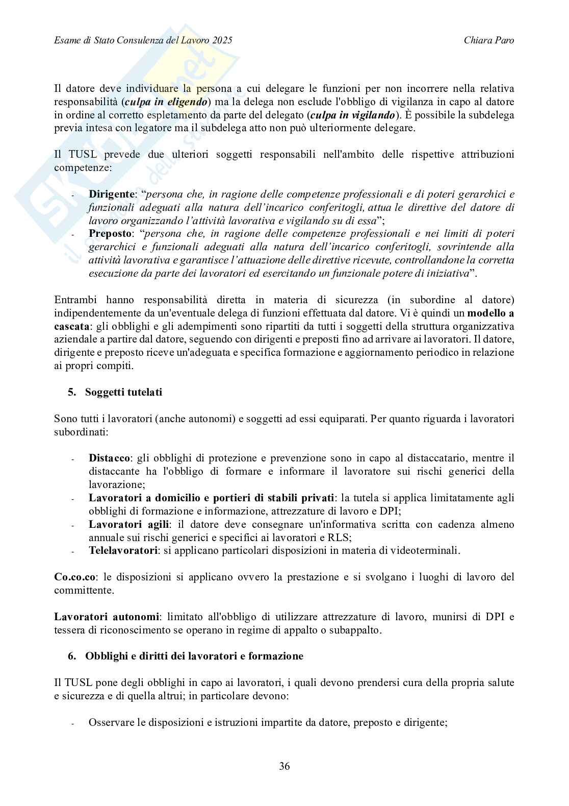 Riassunto esame Diritto del lavoro, Prof. De Mozzi Barbara, libro consigliato Manuale di base esame per Consulente del lavoro, Simone 2024  Pag. 36