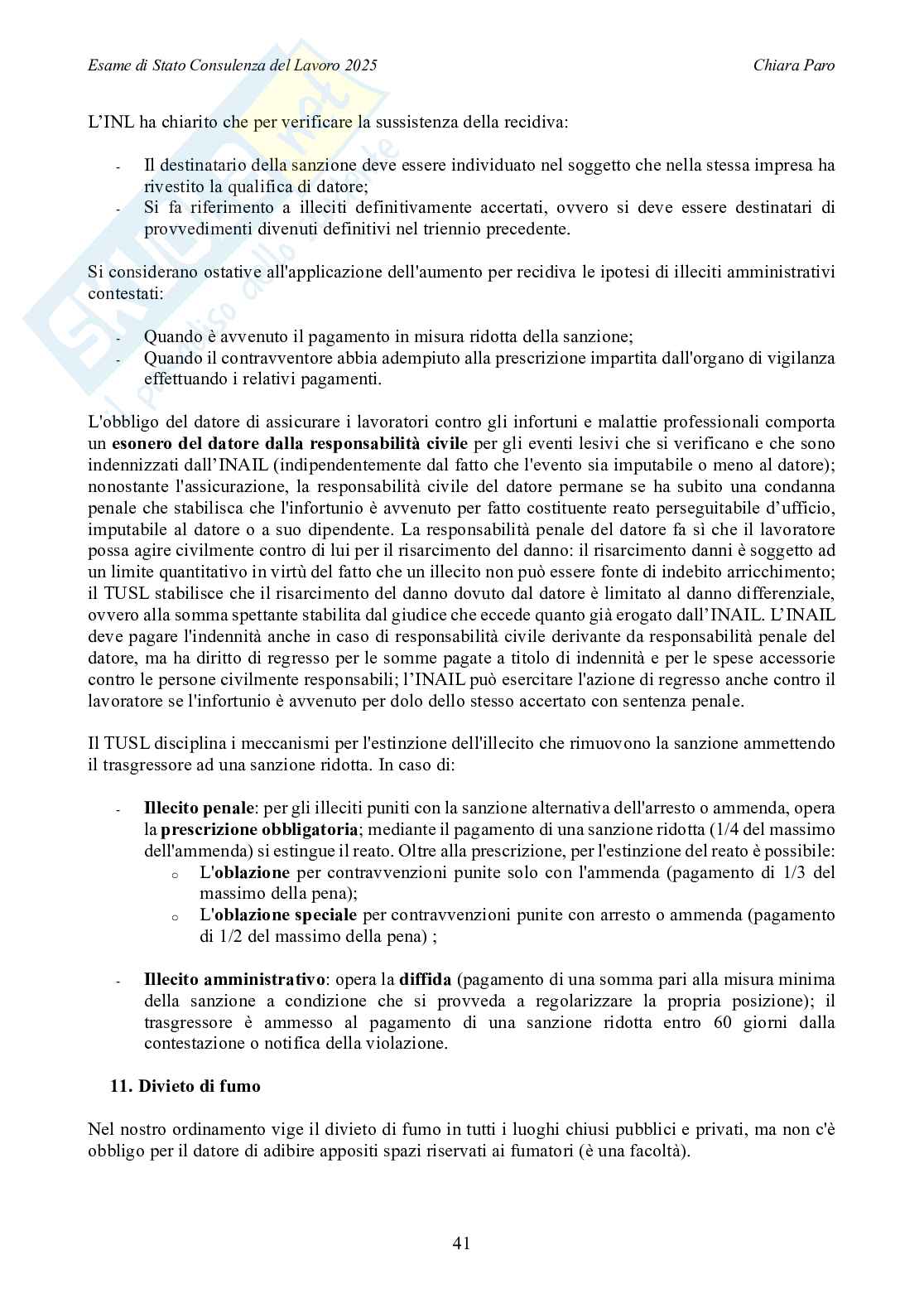 Riassunto esame Diritto del lavoro, Prof. De Mozzi Barbara, libro consigliato Manuale di base esame per Consulente del lavoro, Simone 2024  Pag. 41