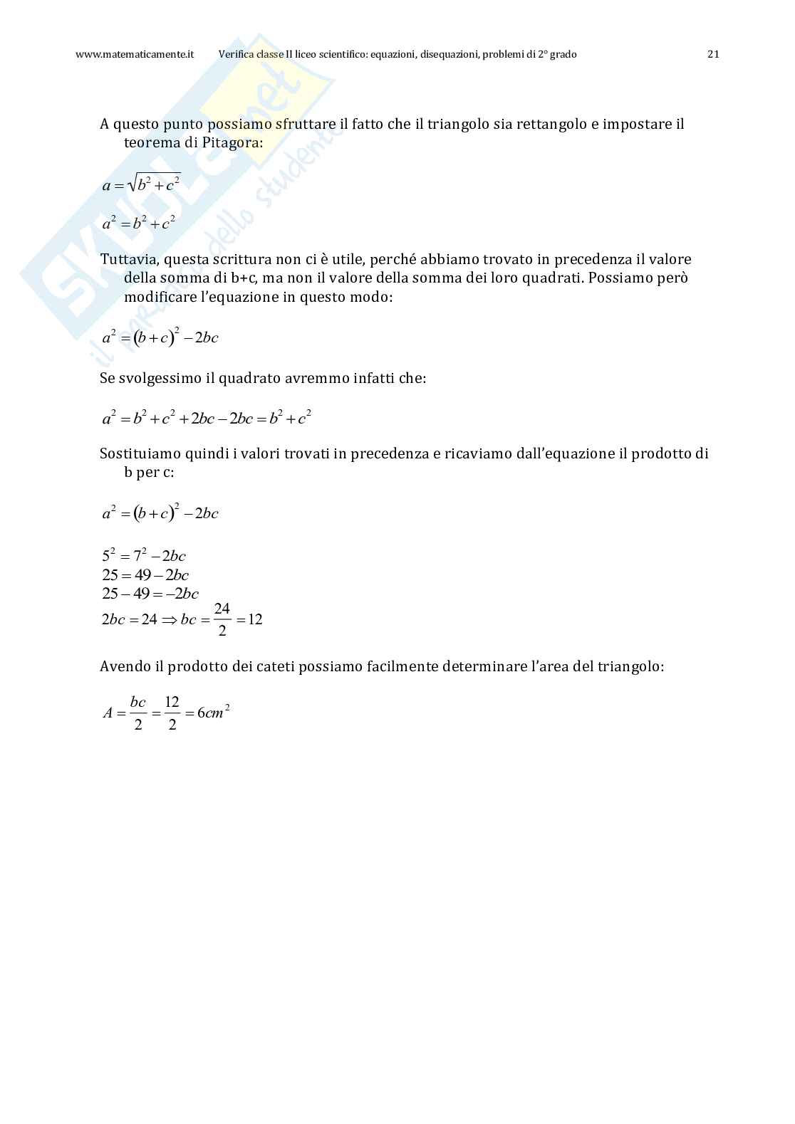 Compito in classe II liceo scientifico: equazioni, disequazioni, problemi di secondo grado Pag. 21