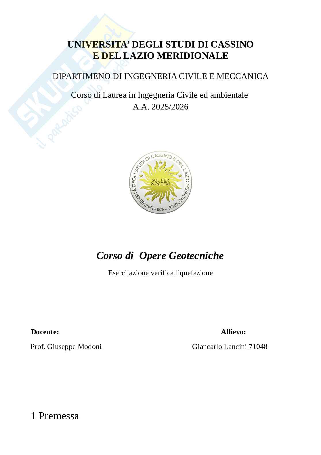 Esercitazione verifica liquefazione Pag. 1
