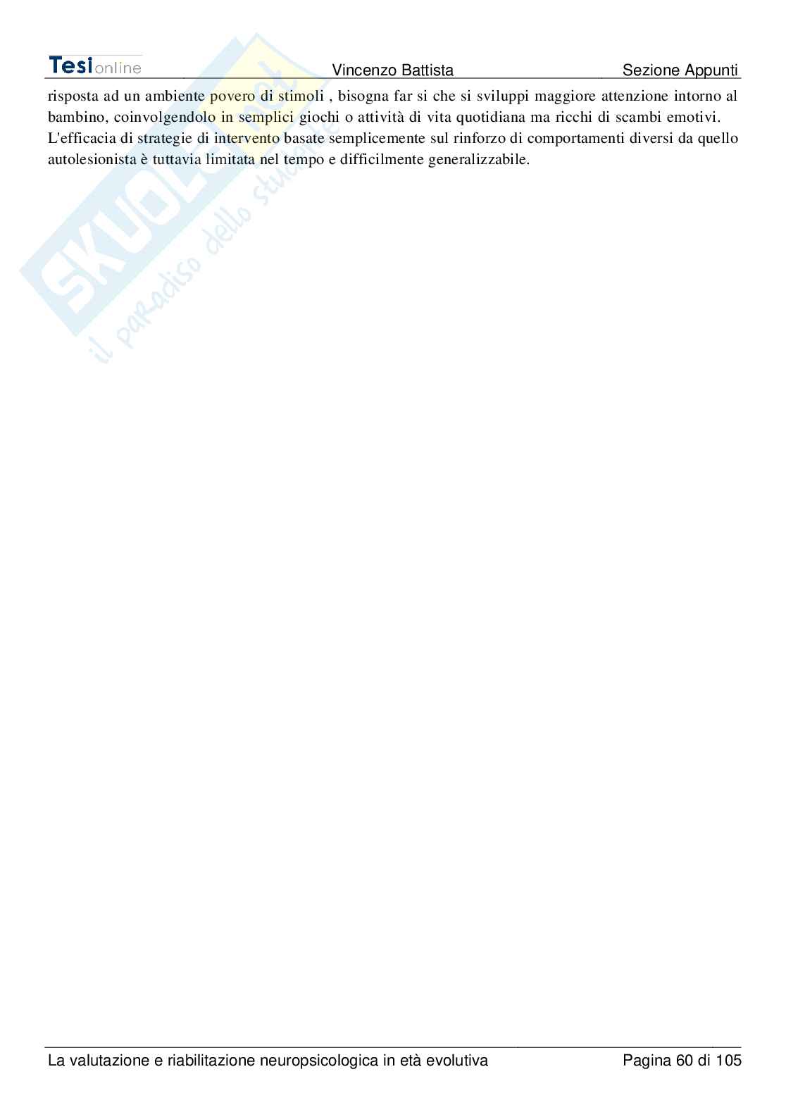 Riassunto esame Valutazione e riabilitazione psicologica, Prof. Guariglia Cecilia, libro consigliato La valutazione e riabilitazione neuropsicologica in età evolutiva, Pizzamiglio Pag. 61