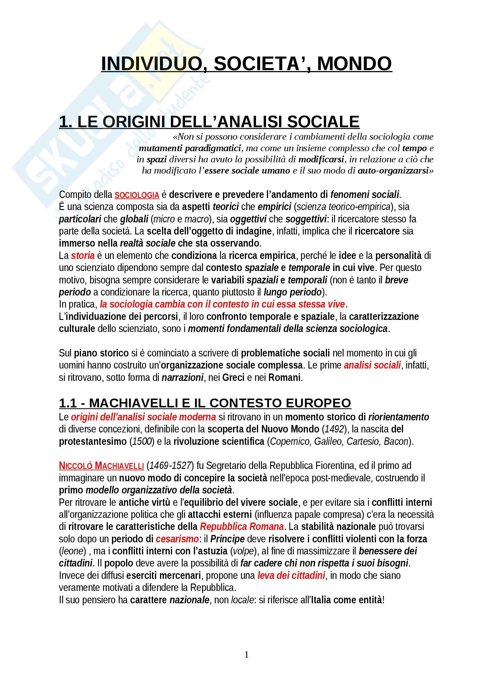 Riassunto esame Sociologia, prof. Fabiano, libro consigliato Individuo, Società, Mondo, Fabiano Pag. 1