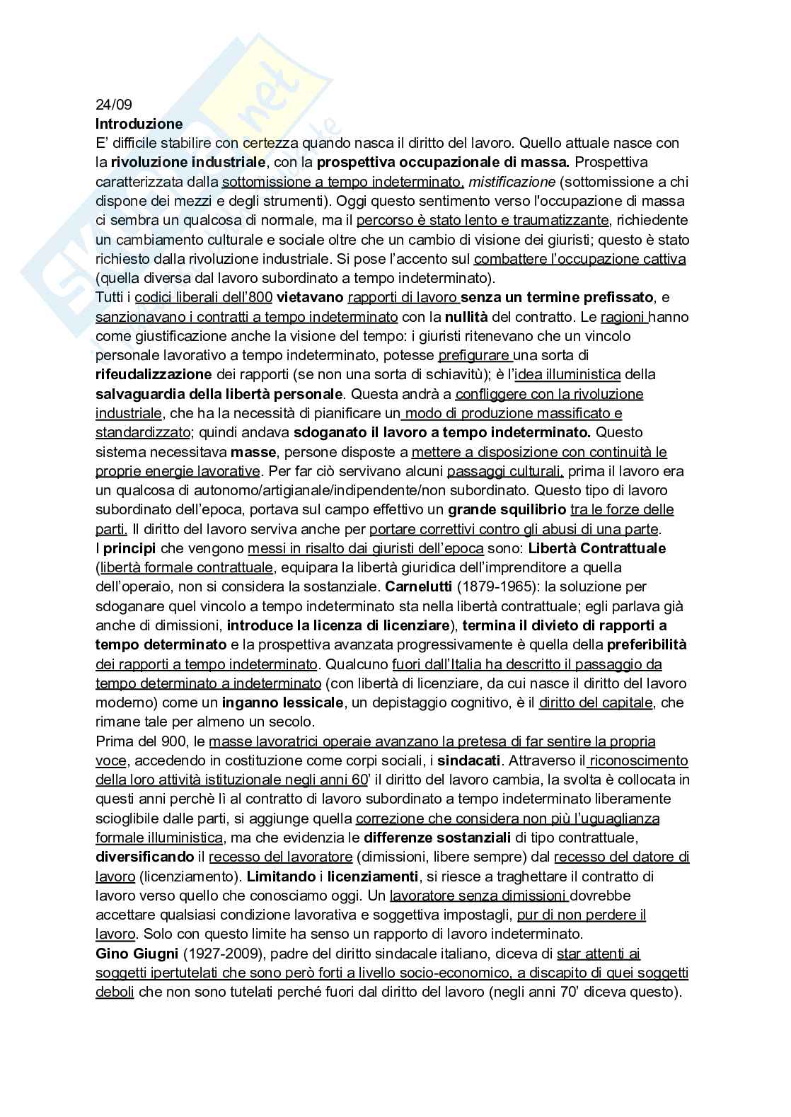 Riassunto esame Diritto del lavoro, Prof. Pellacani Giuseppe, libro consigliato Diritto del lavoro, Galantino Pag. 1