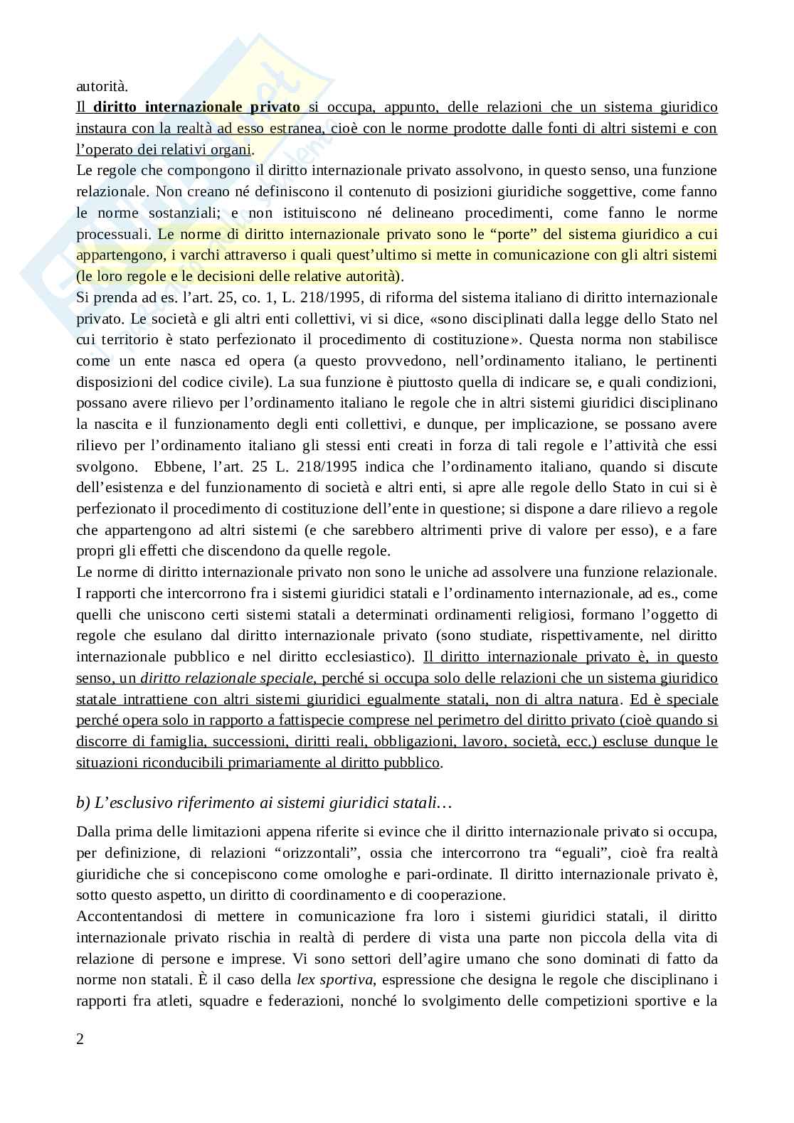 Riassunto esame Diritto internazionale privato e processuale, Prof. Honorati Costanza, libro consigliato Introduzione al diritto Internazionale privato (2^ edizione, 2023), Franzina Pag. 2