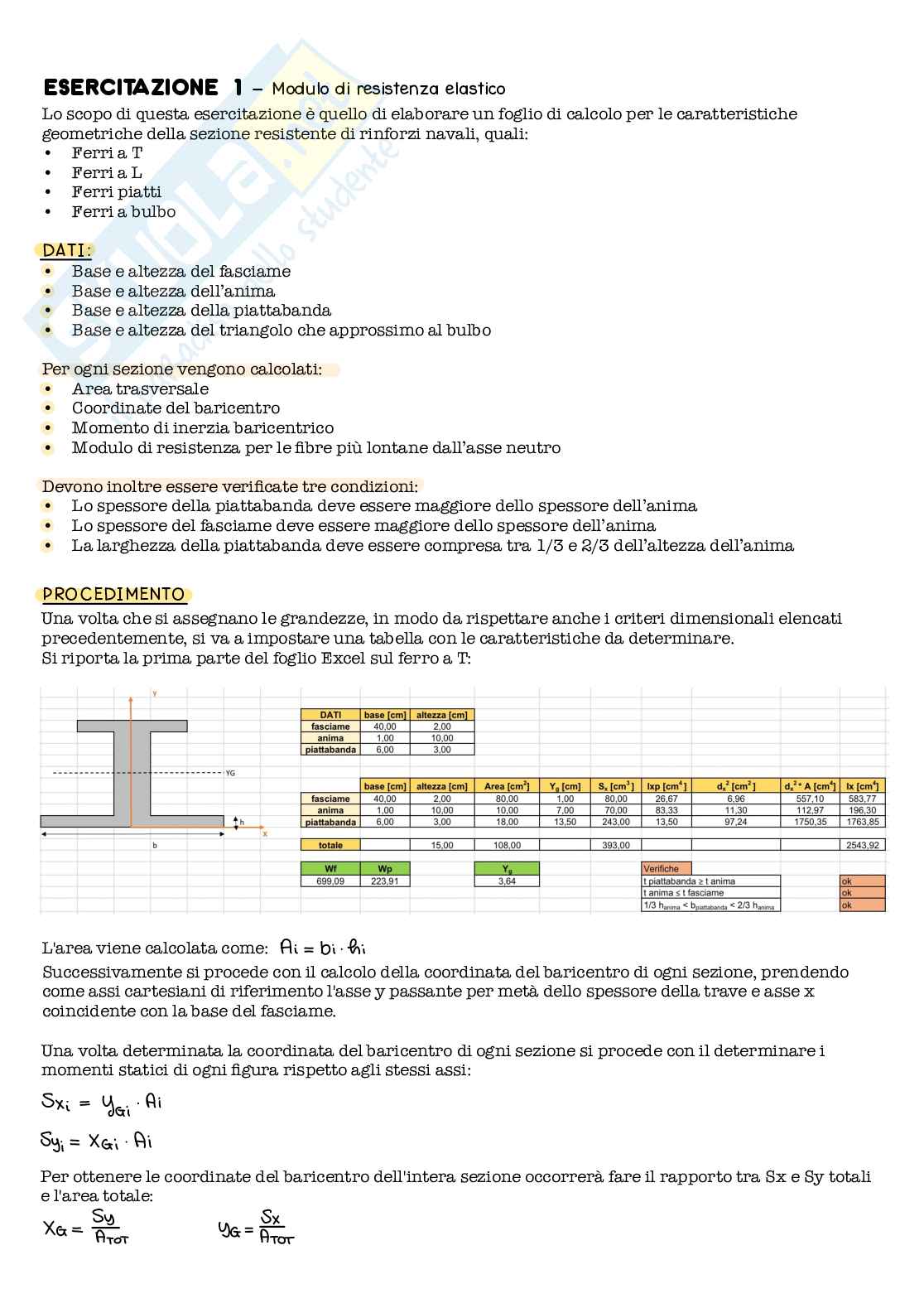 Esercitazioni Costruzioni navali 2 Pag. 1