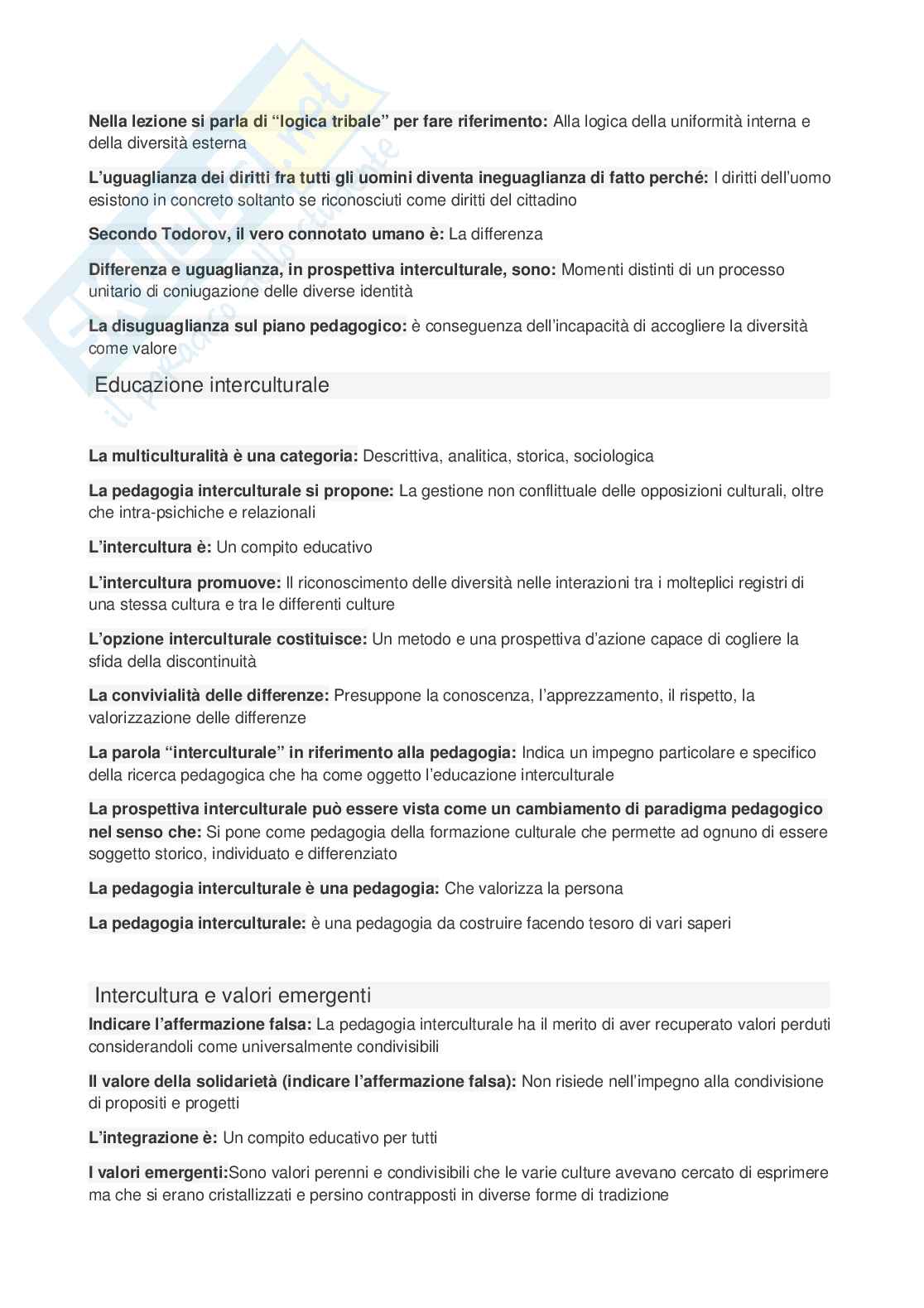 Domande test dell'esame di Pedagogia interculturale  Pag. 2