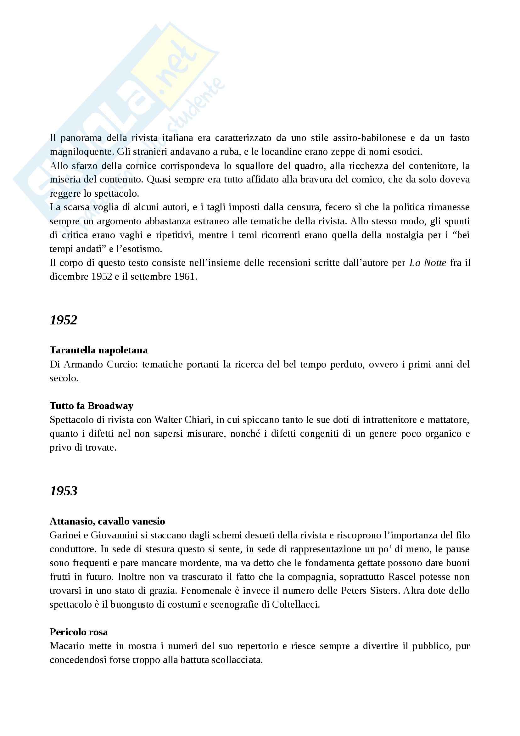 Riassunto esame Spettacolo, prof. Porro, libro consigliato Sessappiglio, Morandini Pag. 1