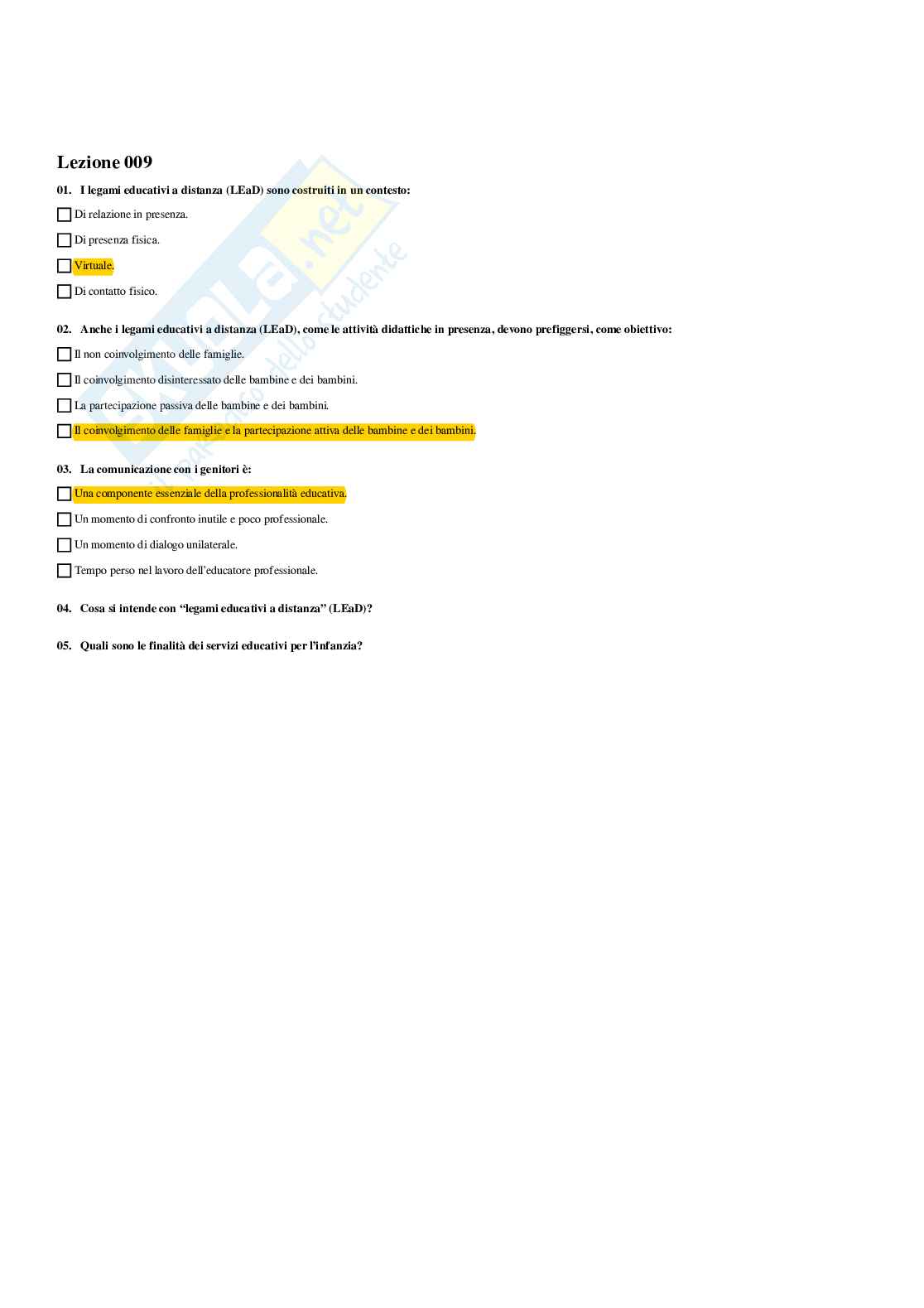 Paniere Servizi per l'infanzia: progetti e gestione - Risposte multiple - aggiornato (2026) Pag. 11