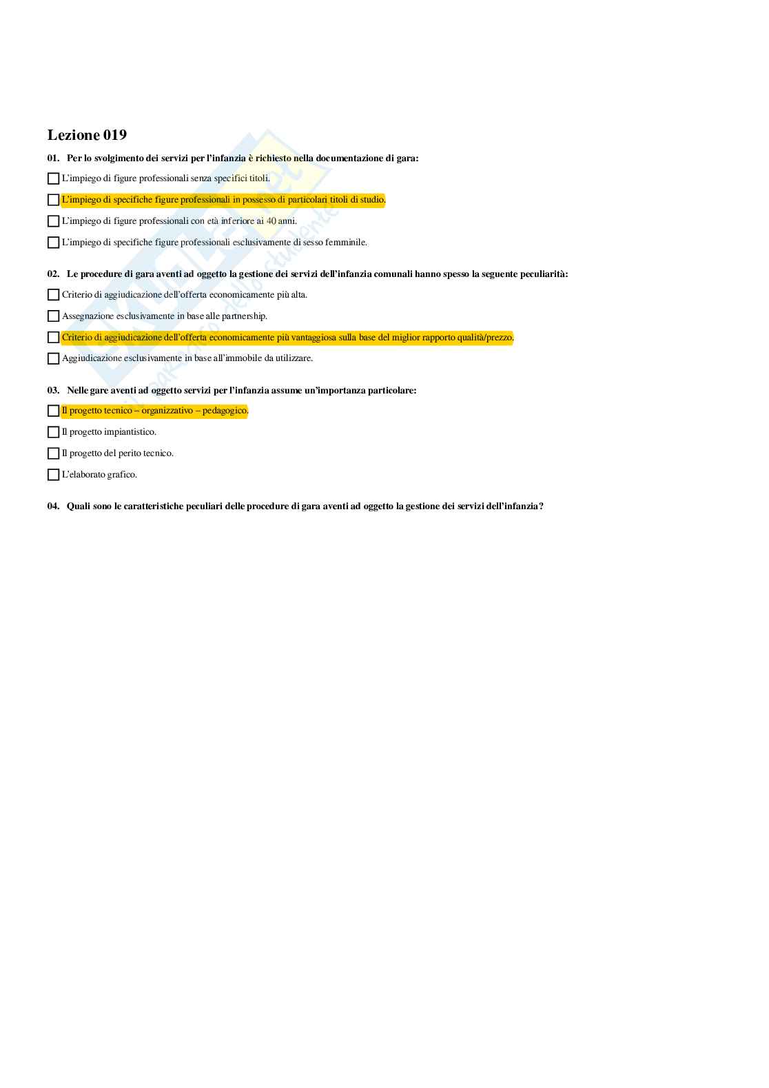 Paniere Servizi per l'infanzia: progetti e gestione - Risposte multiple - aggiornato (2026) Pag. 21